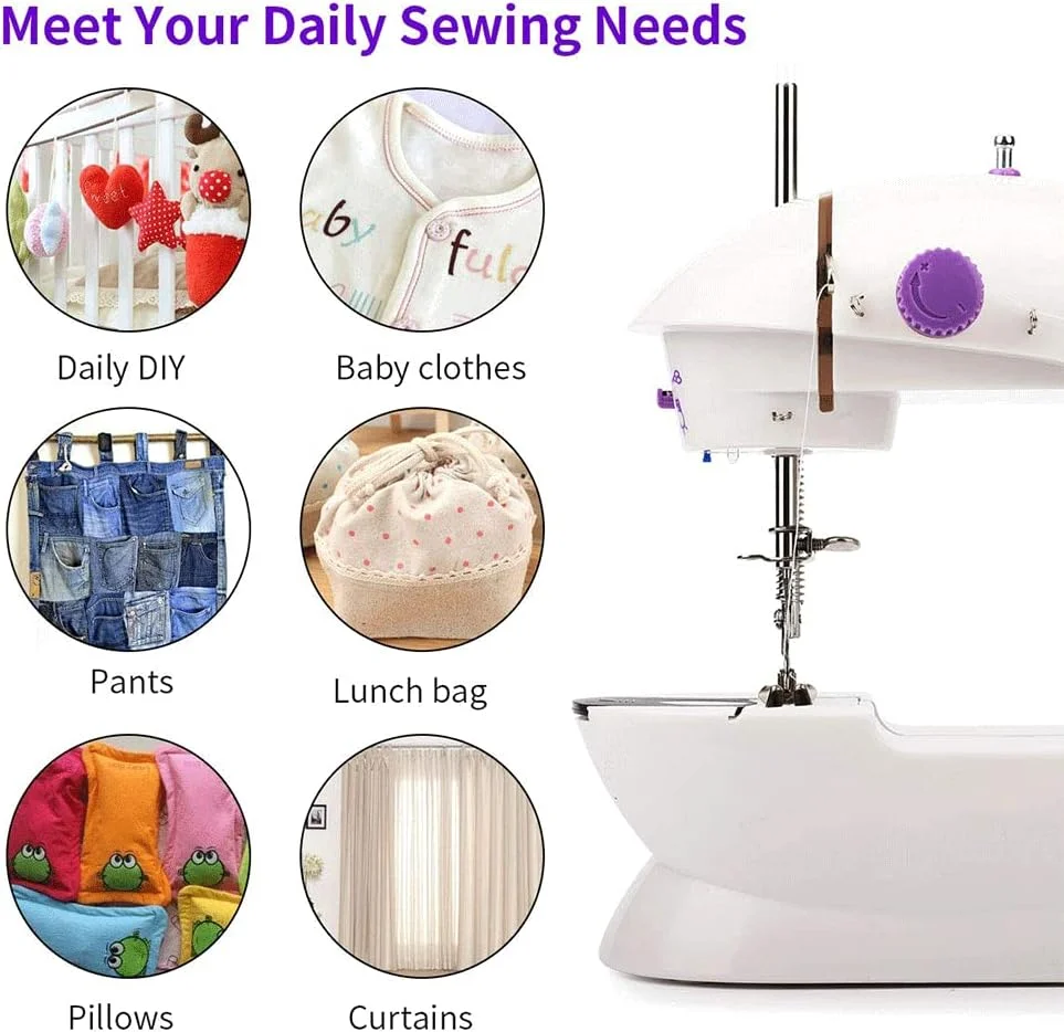 چرخ خیاطی مینی Zxqiang با میز توسعه ارتقا یافته، نخ های دوتایی قابل تنظیم و دو سرعت، کیت خیاطی قابل حمل برای مصارف خانگی، مسافرت، کودکان، مبتدیان