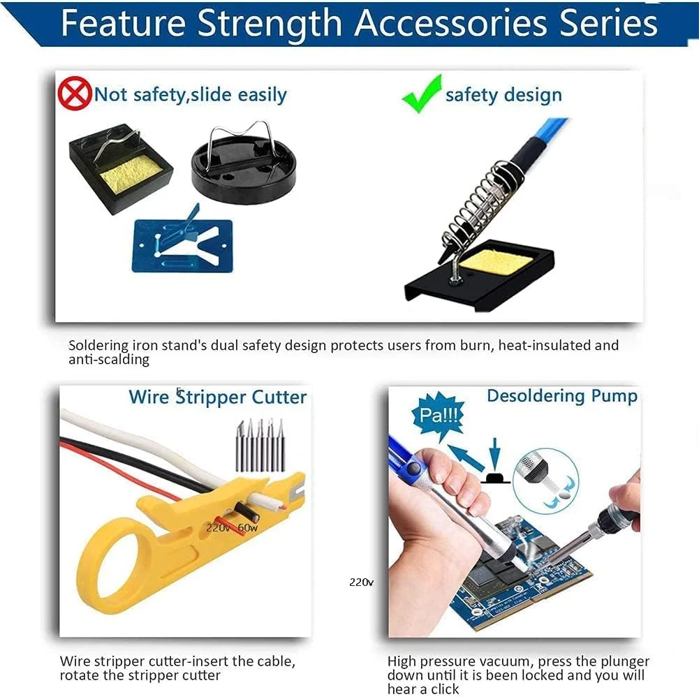 کیت هویه 60 وات با قابلیت تنظیم دما ایوینر به همراه مولتی متر دیجیتال، پمپ مکنده قلع، 5 نوک هویه، سیم لخت کن، موچین، پایه و کیف حمل - مجموعه ابزار جوشکاری 18 در 1 برای کارهای DIY و تعمیرات کیت هویه 60 وات با قابلیت تنظیم دما ایوینر به همراه مولتی متر دیجیتال، پمپ مکنده قلع، 5 نوک هویه، سیم لخت کن، موچین، پایه و کیف حمل - مجموعه ابزار جوشکاری 18 در 1 برای کارهای DIY و تعمیرات