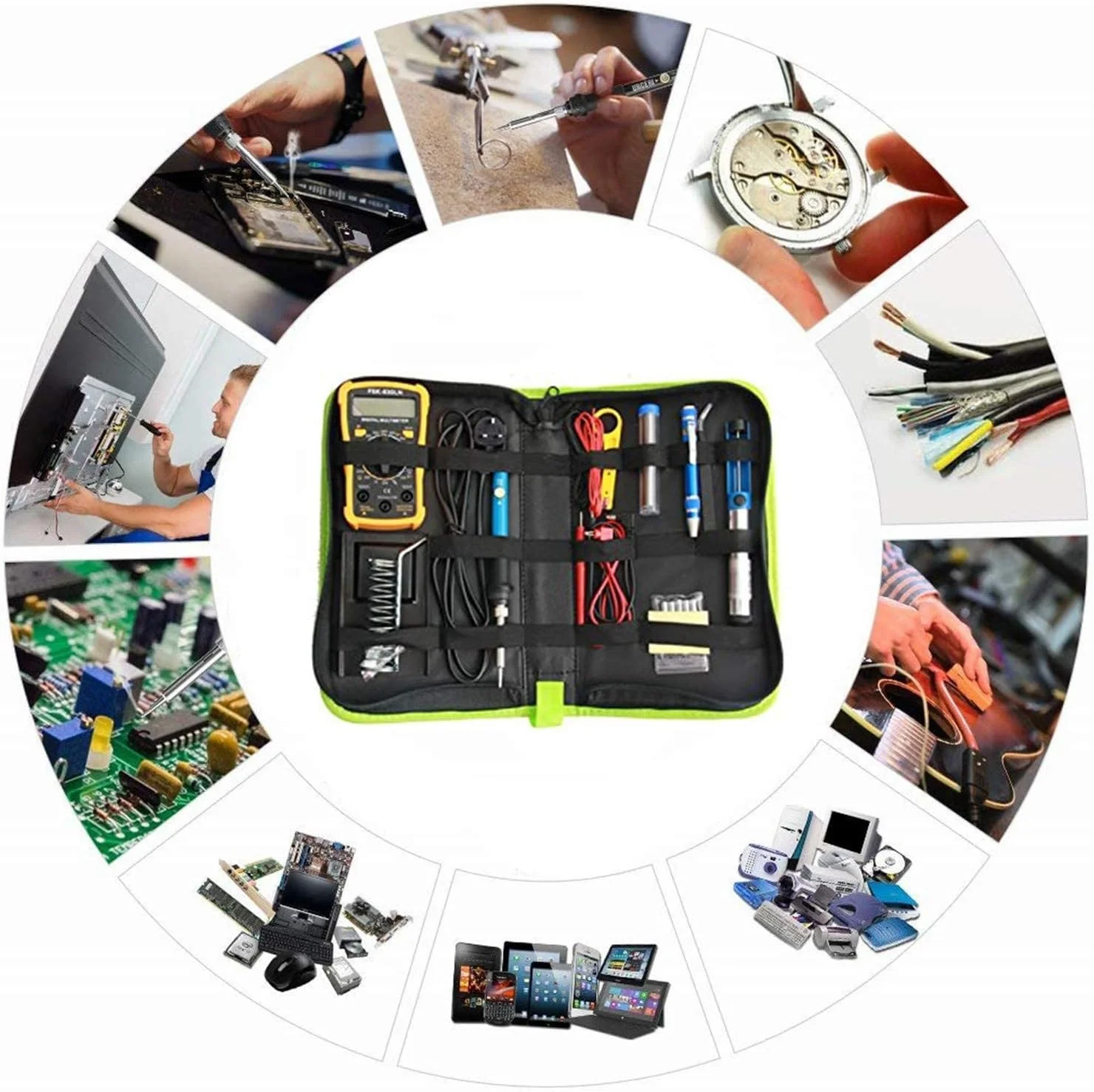 کیت هویه 60 وات با قابلیت تنظیم دما ایوینر به همراه مولتی متر دیجیتال، پمپ مکنده قلع، 5 نوک هویه، سیم لخت کن، موچین، پایه و کیف حمل - مجموعه ابزار جوشکاری 18 در 1 برای کارهای DIY و تعمیرات کیت هویه 60 وات با قابلیت تنظیم دما ایوینر به همراه مولتی متر دیجیتال، پمپ مکنده قلع، 5 نوک هویه، سیم لخت کن، موچین، پایه و کیف حمل - مجموعه ابزار جوشکاری 18 در 1 برای کارهای DIY و تعمیرات