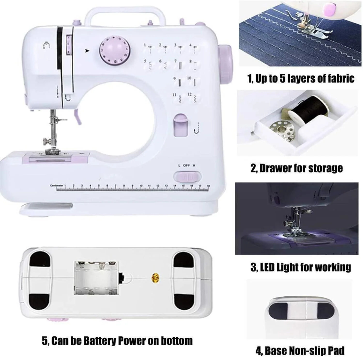 چرخ خیاطی برقی کوچک و قابل حمل Worldtronics مناسب مبتدیان، دارای 12 مدل دوخت داخلی، 2 سرعت با پدال پا، چراغ و کشوی لوازم جانبی (بنفش) چرخ خیاطی برقی کوچک و قابل حمل Worldtronics مناسب مبتدیان، دارای 12 مدل دوخت داخلی، 2 سرعت با پدال پا، چراغ و کشوی لوازم جانبی (بنفش)