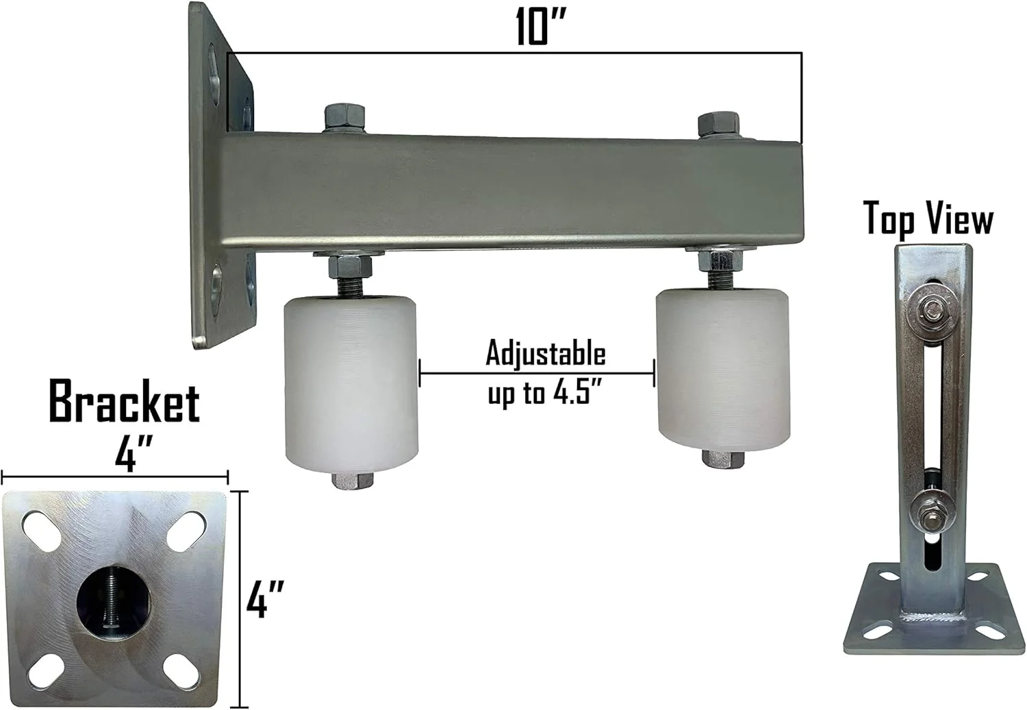 غلتک های راهنمای دروازه کشویی قابل تنظیم ایگل، پایه براکت بالایی پیچ دار 3 اینچی سفید، نایلون سخت UHMW دوگانه، راهنماهای بلبرینگ، مجموعه فولادی سنگین، ضد واژگونی برای دروازه های کشویی - EG121 غلتک های راهنمای دروازه کشویی قابل تنظیم ایگل، پایه براکت بالایی پیچ دار 3 اینچی سفید، نایلون سخت UHMW دوگانه، راهنماهای بلبرینگ، مجموعه فولادی سنگین، ضد واژگونی برای دروازه های کشویی - EG121