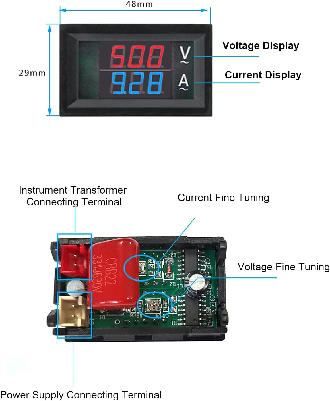 Eacam Digital Double Color Blue & Red Led Display Voltmeter Ammeter Voltage Current Indicator with Instrument-Transforme Eacam Digital Double Color Blue & Red Led Display Voltmeter Ammeter Voltage Current Indicator with Instrument-Transforme