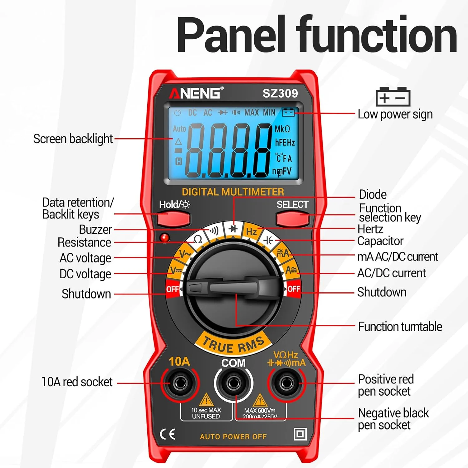 مولتی متر هوشمند Eacam SZ309 با 1999 شمارنده، تستر الکتریکی با دقت بالا، نور پس زمینه LCD، ولت متر AC/DC، آمپرمتر، ابزار برق مولتی متر هوشمند Eacam SZ309 با 1999 شمارنده، تستر الکتریکی با دقت بالا، نور پس زمینه LCD، ولت متر AC/DC، آمپرمتر، ابزار برق