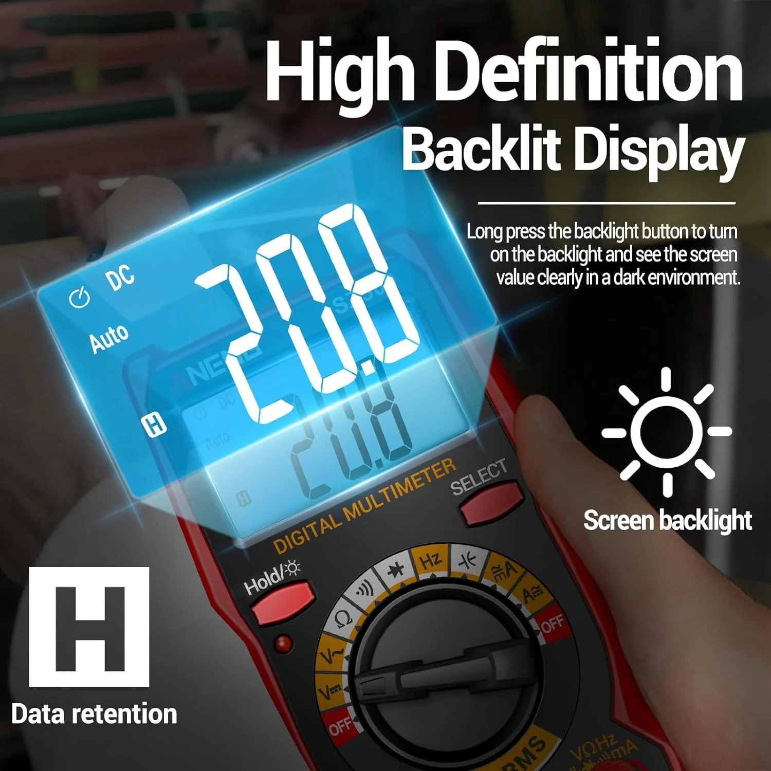 مولتی متر هوشمند Eacam SZ309 با 1999 شمارنده، تستر الکتریکی با دقت بالا، نور پس زمینه LCD، ولت متر AC/DC، آمپرمتر، ابزار برق مولتی متر هوشمند Eacam SZ309 با 1999 شمارنده، تستر الکتریکی با دقت بالا، نور پس زمینه LCD، ولت متر AC/DC، آمپرمتر، ابزار برق