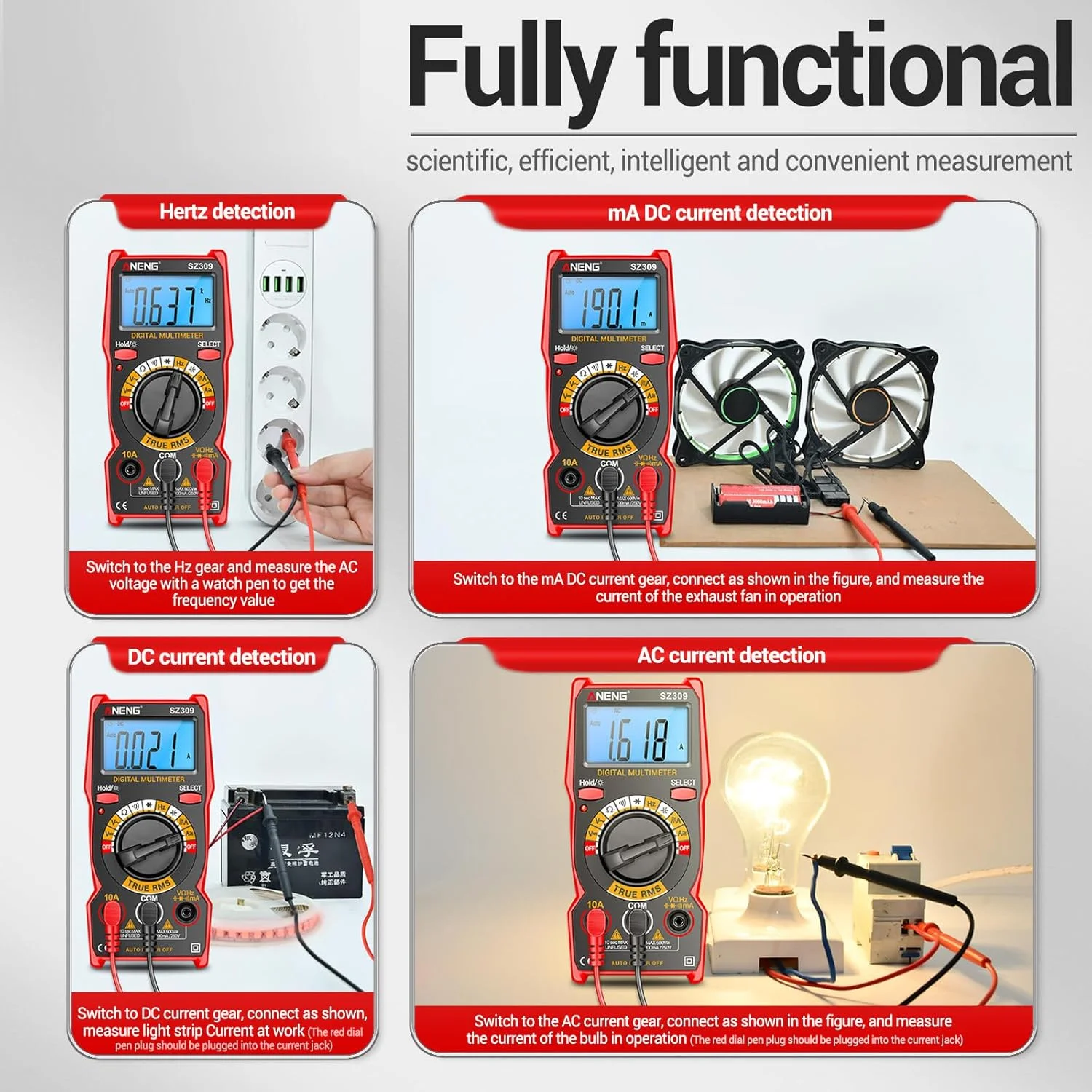مولتی متر هوشمند Eacam SZ309 با 1999 شمارنده، تستر الکتریکی با دقت بالا، نور پس زمینه LCD، ولت متر AC/DC، آمپرمتر، ابزار برق مولتی متر هوشمند Eacam SZ309 با 1999 شمارنده، تستر الکتریکی با دقت بالا، نور پس زمینه LCD، ولت متر AC/DC، آمپرمتر، ابزار برق