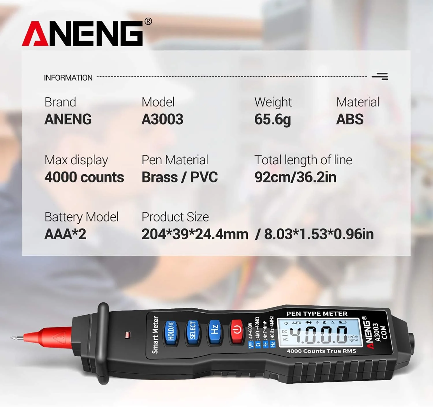 مولتی متر قلمی دیجیتال ZEYUAN NCV AC/DC ولت متر اهم متر مقاومت خازن فرکانس تست سیم برق دار تستر دستی با نور پس زمینه LCD 4000 شمارش با قابلیت نگهداری داده و چراغ قوه مولتی متر قلمی دیجیتال ZEYUAN NCV AC/DC ولت متر اهم متر مقاومت خازن فرکانس تست سیم برق دار تستر دستی با نور پس زمینه LCD 4000 شمارش با قابلیت نگهداری داده و چراغ قوه