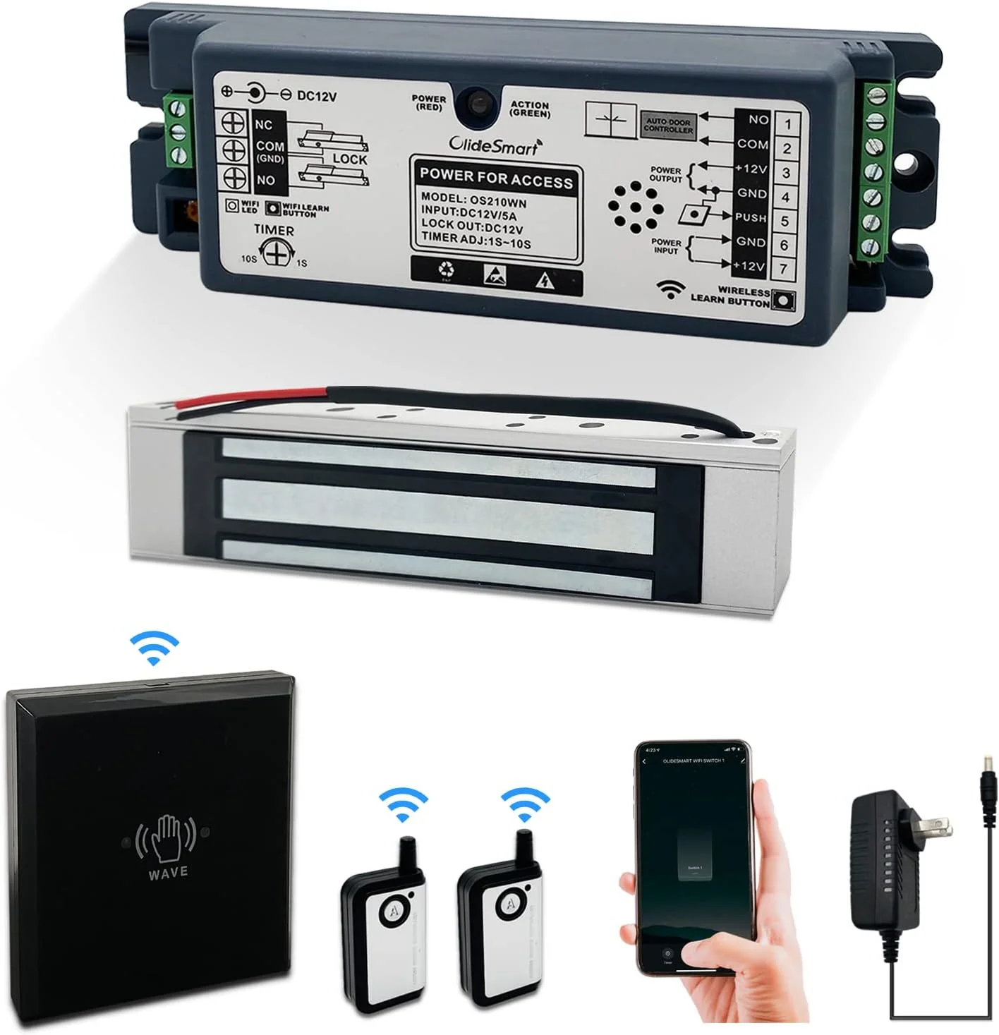 کیت سیستم قفل درب مغناطیسی برقی با نیروی نگهداری 400 پوندی با کنترل از راه دور و برنامه تلفن هوشمند، همراه با سوئیچ حسگر بی سیم و بدون لمس کیت سیستم قفل درب مغناطیسی برقی با نیروی نگهداری 400 پوندی با کنترل از راه دور و برنامه تلفن هوشمند، همراه با سوئیچ حسگر بی سیم و بدون لمس