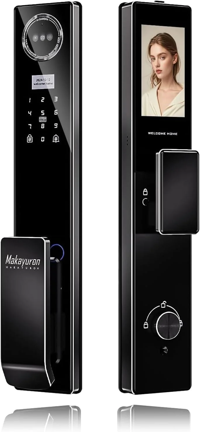 قفل درب هوشمند وای فای تمام آلومینیومی CNC Makayuron با باتری 5000 میلی آمپر ساعت، پشتیبانی از روش های باز کردن قفل متعدد مانند تشخیص چهره، اثر انگشت، کف دست، رمز عبور، برنامه Tuya، به همراه مورتز 6068 (D1proU، مشکی) قفل درب هوشمند وای فای تمام آلومینیومی CNC Makayuron با باتری 5000 میلی آمپر ساعت، پشتیبانی از روش های باز کردن قفل متعدد مانند تشخیص چهره، اثر انگشت، کف دست، رمز عبور، برنامه Tuya، به همراه مورتز 6068 (D1proU، مشکی)