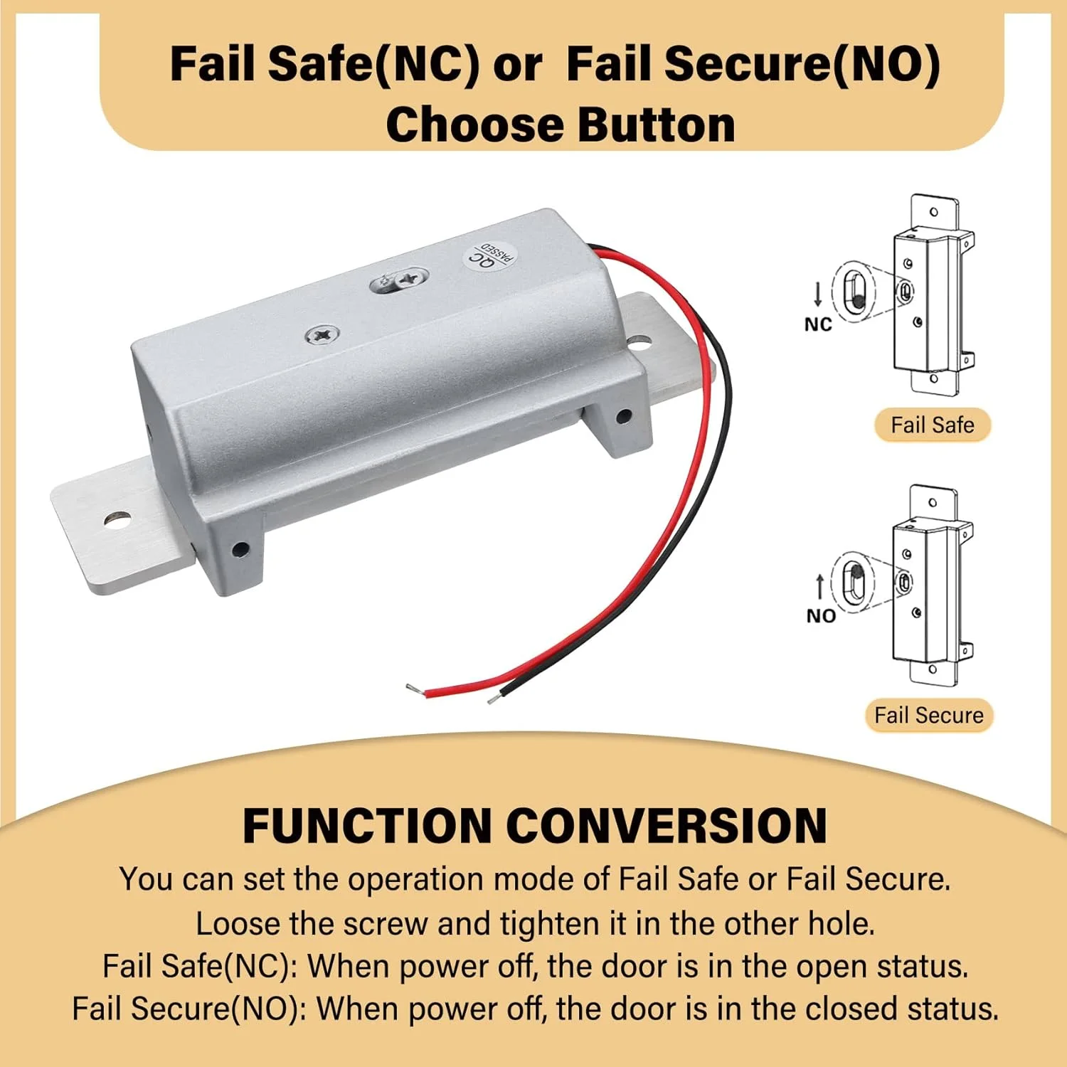 قفل زبانه برقی سنگین، استاندارد ANSI، قفل زبانه برقی ایمن/غیر ایمن برای سیستم کنترل دسترسی درب، برای نصب قفل استوانه ای یا Mortise (ولتاژ ورودی 12VDC)