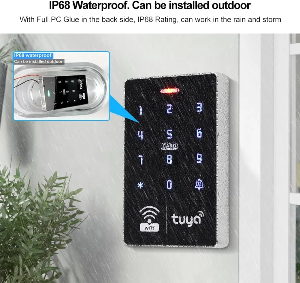 سیستم کنترل دسترسی هوشمند WiFi jasugKEY، صفحه کلید RFID ضد آب IP68، کنترل از راه دور توسط برنامه Tuya، ویگند 26/34، فرکانس دوگانه (125KHz/13.56MHz)، ثبت گزارش باز کردن قفل سیستم کنترل دسترسی هوشمند WiFi jasugKEY، صفحه کلید RFID ضد آب IP68، کنترل از راه دور توسط برنامه Tuya، ویگند 26/34، فرکانس دوگانه (125KHz/13.56MHz)، ثبت گزارش باز کردن قفل