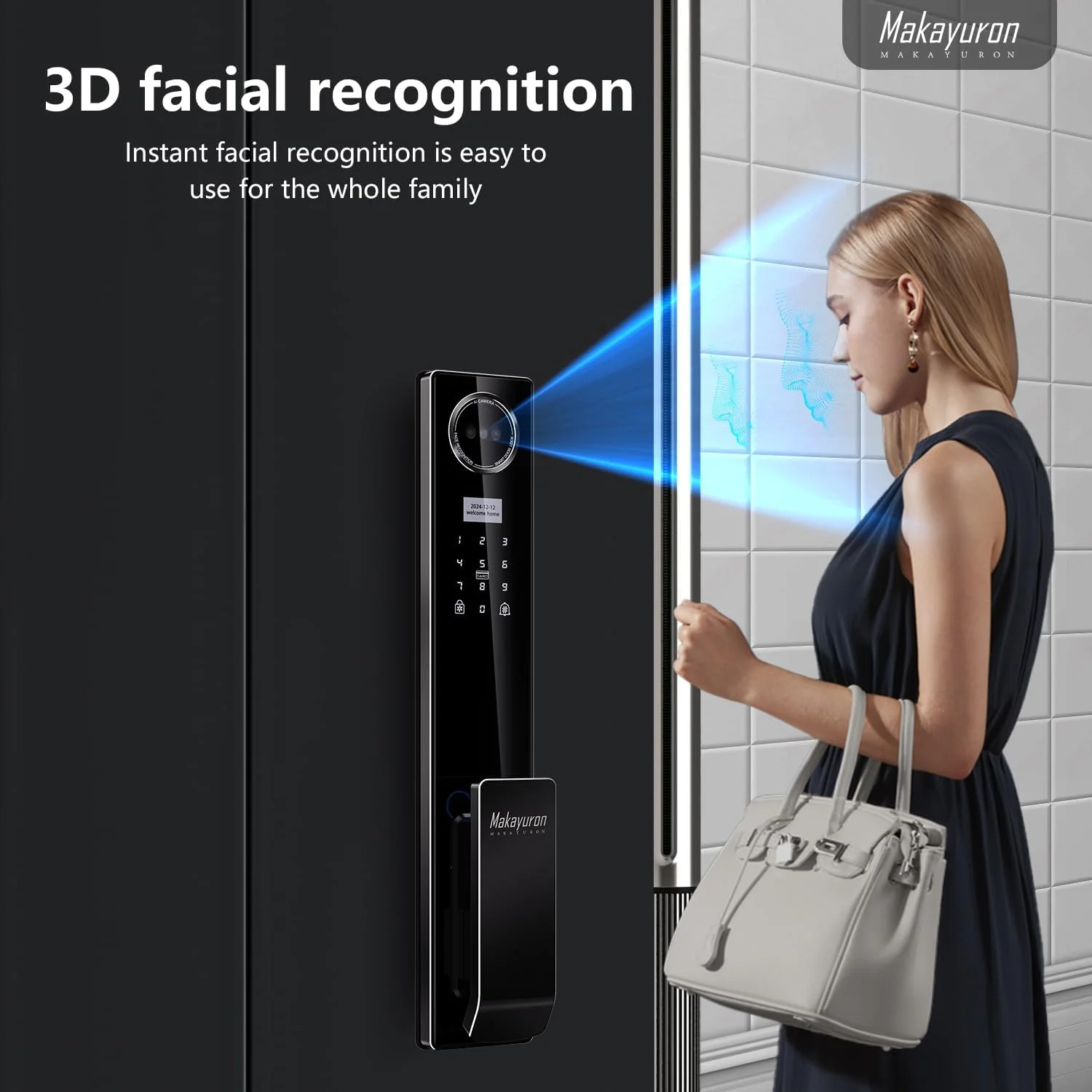 قفل درب هوشمند وای فای تمام آلومینیومی CNC Makayuron با باتری 5000 میلی آمپر ساعت، پشتیبانی از روش های باز کردن قفل متعدد مانند تشخیص چهره، اثر انگشت، کف دست، رمز عبور، برنامه Tuya، به همراه مورتز 6068 (D1proU، مشکی) قفل درب هوشمند وای فای تمام آلومینیومی CNC Makayuron با باتری 5000 میلی آمپر ساعت، پشتیبانی از روش های باز کردن قفل متعدد مانند تشخیص چهره، اثر انگشت، کف دست، رمز عبور، برنامه Tuya، به همراه مورتز 6068 (D1proU، مشکی)