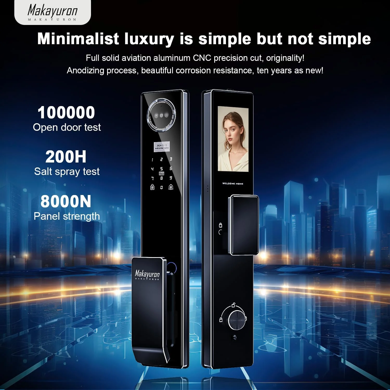 قفل درب هوشمند وای فای تمام آلومینیومی CNC Makayuron با باتری 5000 میلی آمپر ساعت، پشتیبانی از روش های باز کردن قفل متعدد مانند تشخیص چهره، اثر انگشت، کف دست، رمز عبور، برنامه Tuya، به همراه مورتز 6068 (D1proU، مشکی) قفل درب هوشمند وای فای تمام آلومینیومی CNC Makayuron با باتری 5000 میلی آمپر ساعت، پشتیبانی از روش های باز کردن قفل متعدد مانند تشخیص چهره، اثر انگشت، کف دست، رمز عبور، برنامه Tuya، به همراه مورتز 6068 (D1proU، مشکی)