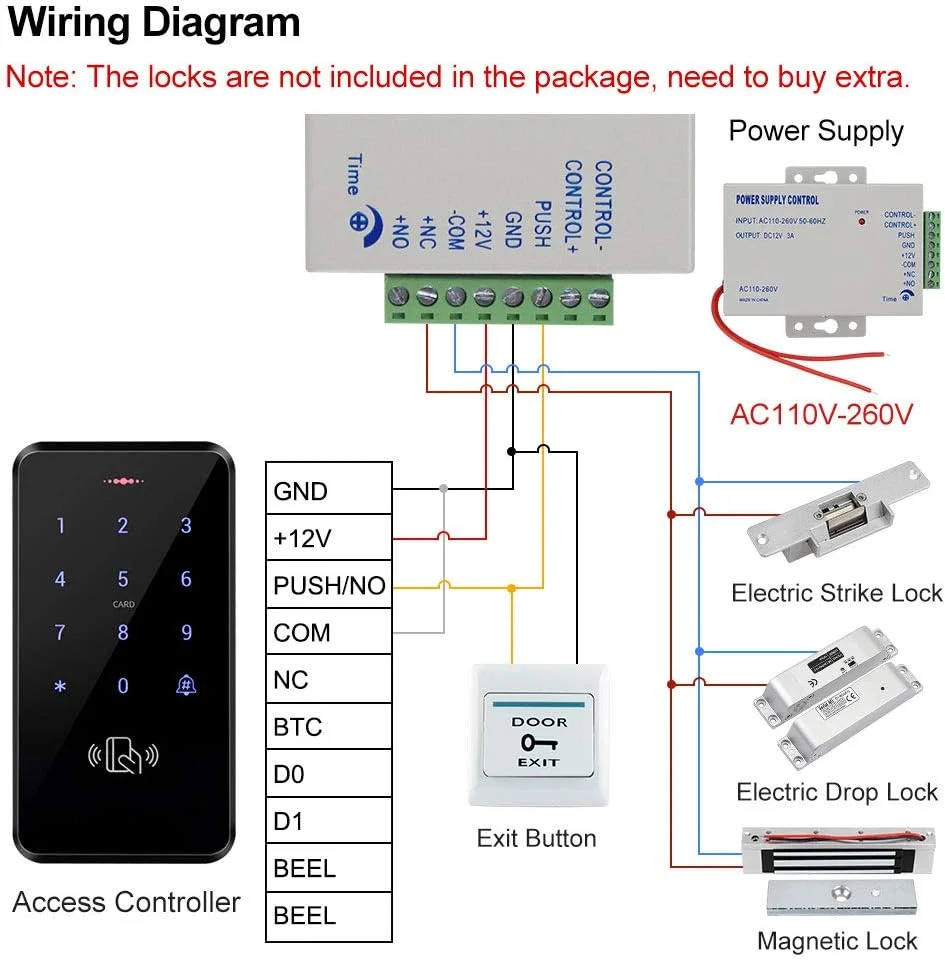 کیت سیستم کنترل دسترسی درب فضای باز HFeng شامل صفحه کلید RFID ضد آب IP68، کارت خوان، منبع تغذیه، دکمه خروج درب + 10 عدد جاسوئیچی (بدون قفل) کیت سیستم کنترل دسترسی درب فضای باز HFeng شامل صفحه کلید RFID ضد آب IP68، کارت خوان، منبع تغذیه، دکمه خروج درب + 10 عدد جاسوئیچی (بدون قفل)