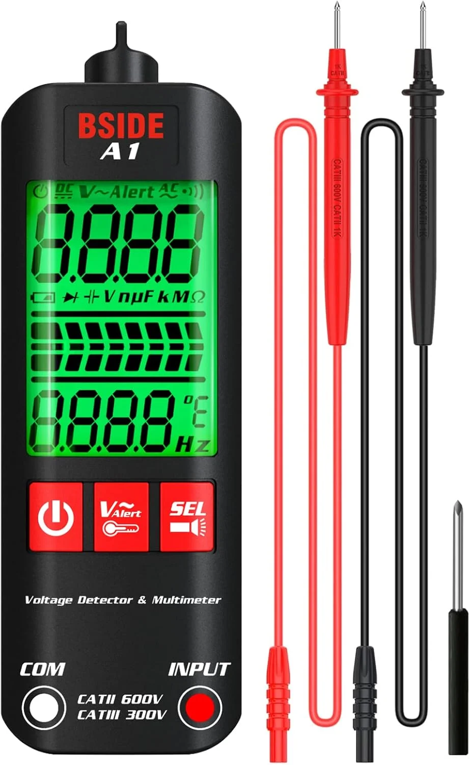 Eacam A1 Mini Multimeter LCD Digital Tester Voltage Detector 2000 Counts DC/AC Voltage Frequency Resistance NCV Continuity Live Wire Neutral Wire Check True RMS Meter