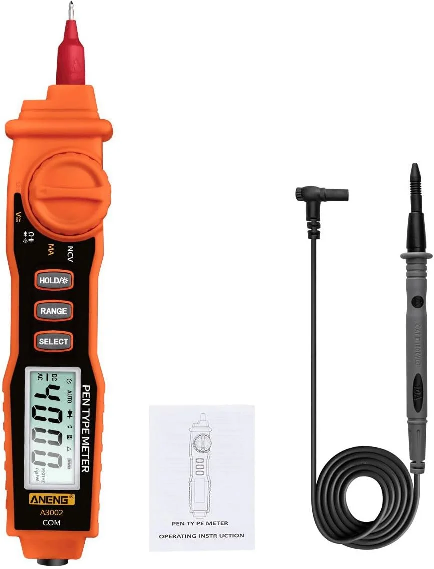 Eacam A3002 Pen Multimeter 4000 Counts Digital Multimeter Pen Non-contact Handheld Tester AC/DC Voltage/Diode/Continuity Testing Tool with Backlight Flashlight