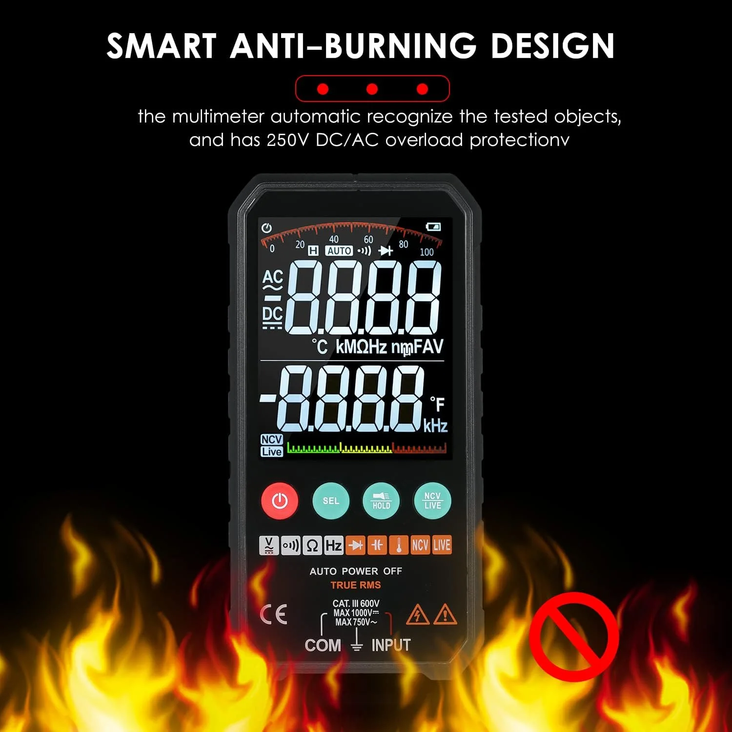 مولتی متر دیجیتال فوق العاده باریک Eacam با صفحه نمایش LCD 3.3 اینچی، 6000 رقم، True RMS، اندازه گیری هوشمند ولتاژ AC/DC، مقاومت، ظرفیت خازنی، فرکانس، پیوستگی، تست دیود و NCV مولتی متر دیجیتال فوق العاده باریک Eacam با صفحه نمایش LCD 3.3 اینچی، 6000 رقم، True RMS، اندازه گیری هوشمند ولتاژ AC/DC، مقاومت، ظرفیت خازنی، فرکانس، پیوستگی، تست دیود و NCV