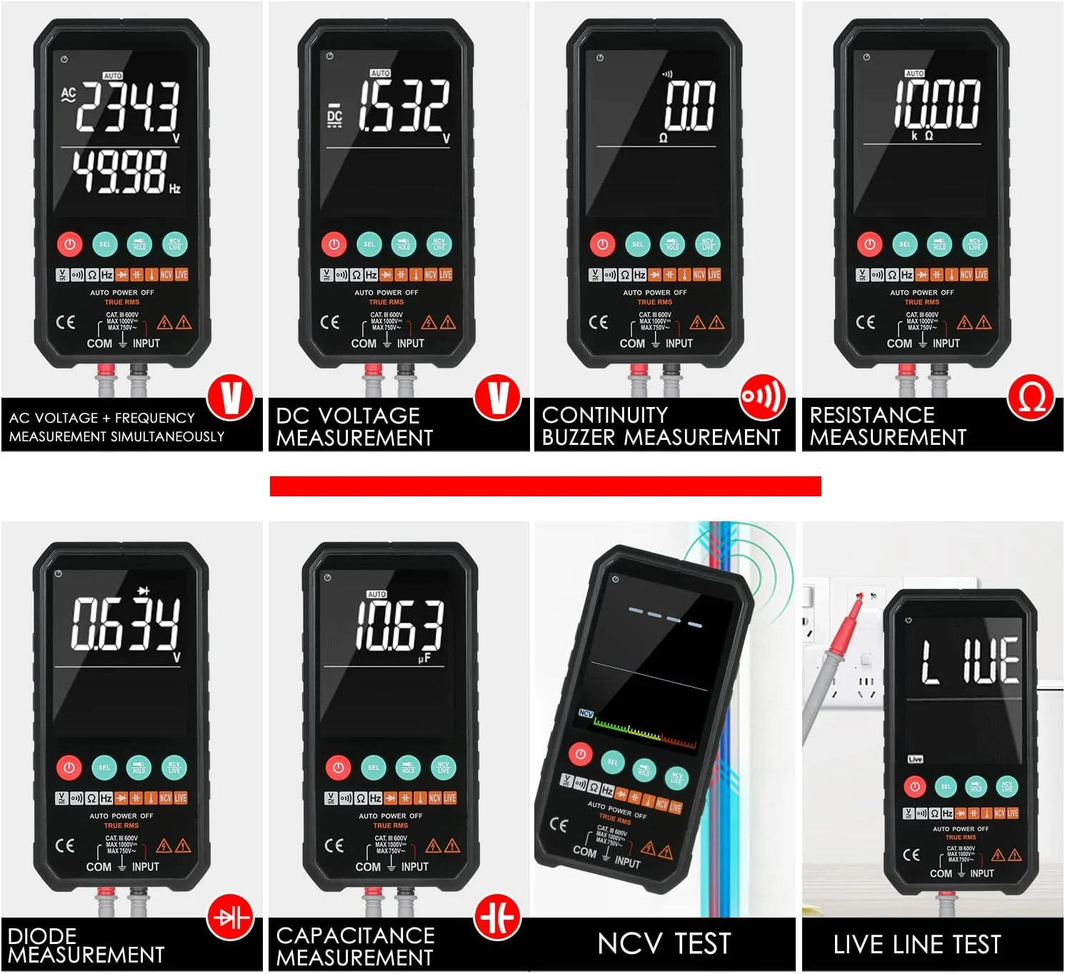 مولتی متر دیجیتال فوق العاده باریک Eacam با صفحه نمایش LCD 3.3 اینچی، 6000 رقم، True RMS، اندازه گیری هوشمند ولتاژ AC/DC، مقاومت، ظرفیت خازنی، فرکانس، پیوستگی، تست دیود و NCV مولتی متر دیجیتال فوق العاده باریک Eacam با صفحه نمایش LCD 3.3 اینچی، 6000 رقم، True RMS، اندازه گیری هوشمند ولتاژ AC/DC، مقاومت، ظرفیت خازنی، فرکانس، پیوستگی، تست دیود و NCV