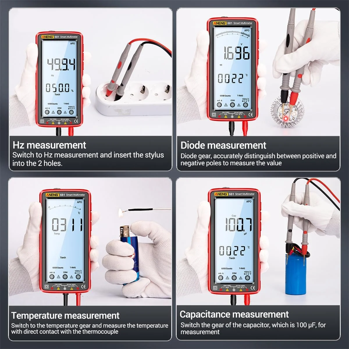 Eacam 6000 Counts Digital Multimeter Smart Anti-burn Rechargeable Universal Meter NCV Tester 5-inch Large LCD with Backlit Flashlight for Voltage Current Resistance Capacitance Temperature Measurement Eacam 6000 Counts Digital Multimeter Smart Anti-burn Rechargeable Universal Meter NCV Tester 5-inch Large LCD with Backlit Flashlight for Voltage Current Resistance Capacitance Temperature Measurement
