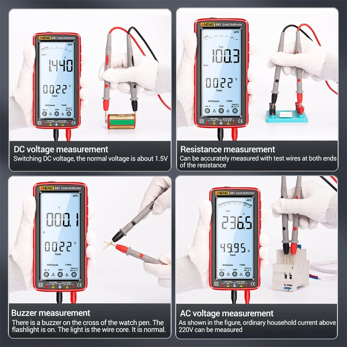 Eacam 6000 Counts Digital Multimeter Smart Anti-burn Rechargeable Universal Meter NCV Tester 5-inch Large LCD with Backlit Flashlight for Voltage Current Resistance Capacitance Temperature Measurement Eacam 6000 Counts Digital Multimeter Smart Anti-burn Rechargeable Universal Meter NCV Tester 5-inch Large LCD with Backlit Flashlight for Voltage Current Resistance Capacitance Temperature Measurement