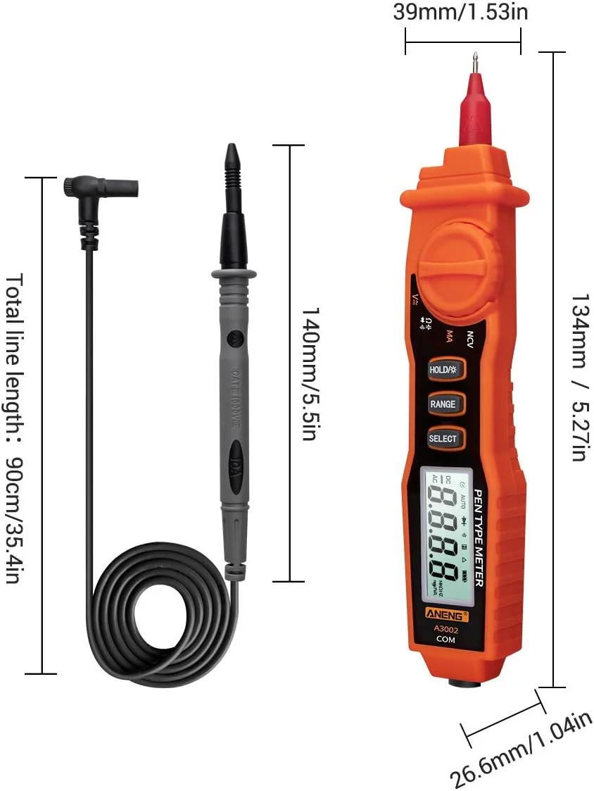 Eacam A3002 Pen Multimeter 4000 Counts Digital Multimeter Pen Non-contact Handheld Tester AC/DC Voltage/Diode/Continuity Testing Tool with Backlight Flashlight Eacam A3002 Pen Multimeter 4000 Counts Digital Multimeter Pen Non-contact Handheld Tester AC/DC Voltage/Diode/Continuity Testing Tool with Backlight Flashlight