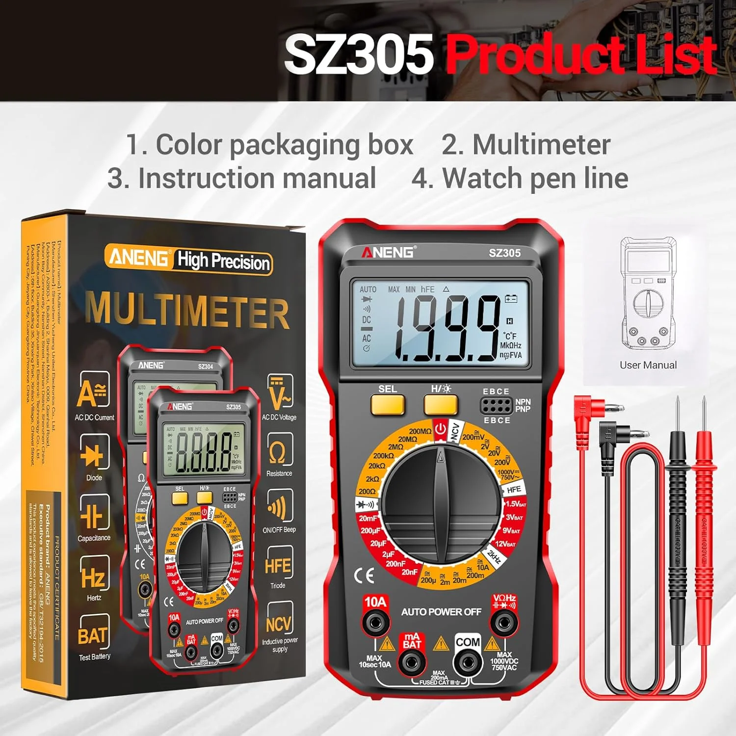 Eacam SZ305 Multimeter Capacitor Testers Professional 1999 Counts Smart Voltmeter Ohm Meter Fast Accurately Measures Voltage Current Resistance Capacitor Frequency Diode hFE Eacam SZ305 Multimeter Capacitor Testers Professional 1999 Counts Smart Voltmeter Ohm Meter Fast Accurately Measures Voltage Current Resistance Capacitor Frequency Diode hFE