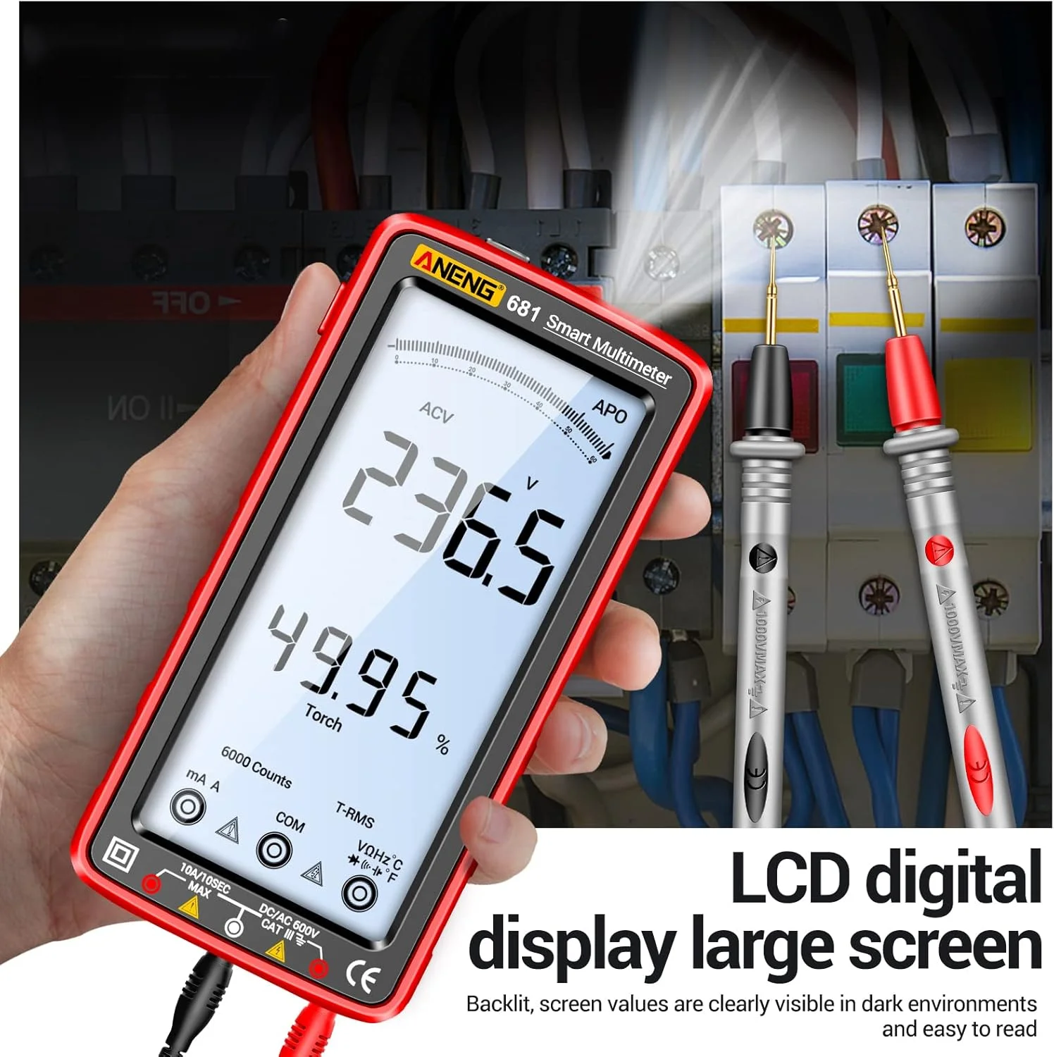 Eacam 6000 Counts Digital Multimeter Smart Anti-burn Rechargeable Universal Meter NCV Tester 5-inch Large LCD with Backlit Flashlight for Voltage Current Resistance Capacitance Temperature Measurement Eacam 6000 Counts Digital Multimeter Smart Anti-burn Rechargeable Universal Meter NCV Tester 5-inch Large LCD with Backlit Flashlight for Voltage Current Resistance Capacitance Temperature Measurement