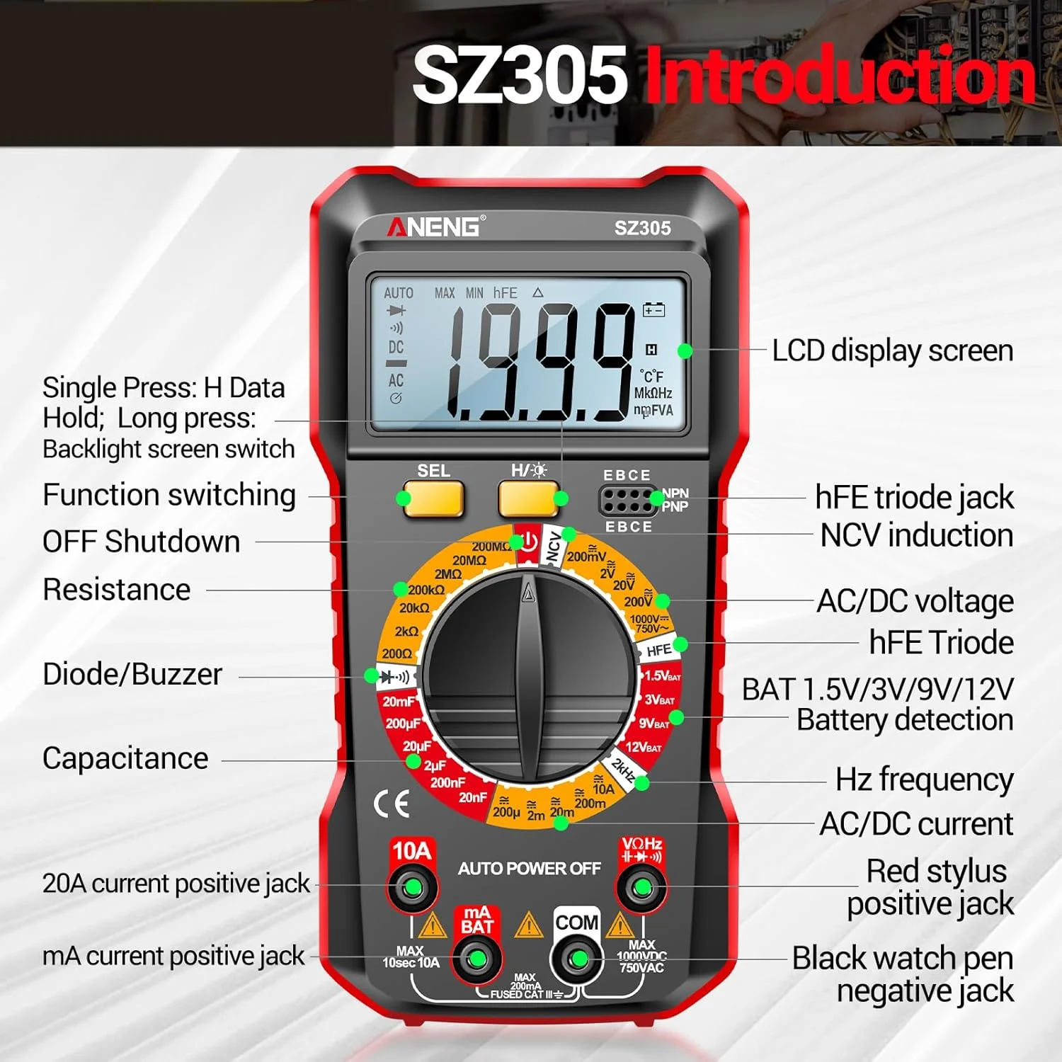 Eacam SZ305 Multimeter Capacitor Testers Professional 1999 Counts Smart Voltmeter Ohm Meter Fast Accurately Measures Voltage Current Resistance Capacitor Frequency Diode hFE Eacam SZ305 Multimeter Capacitor Testers Professional 1999 Counts Smart Voltmeter Ohm Meter Fast Accurately Measures Voltage Current Resistance Capacitor Frequency Diode hFE
