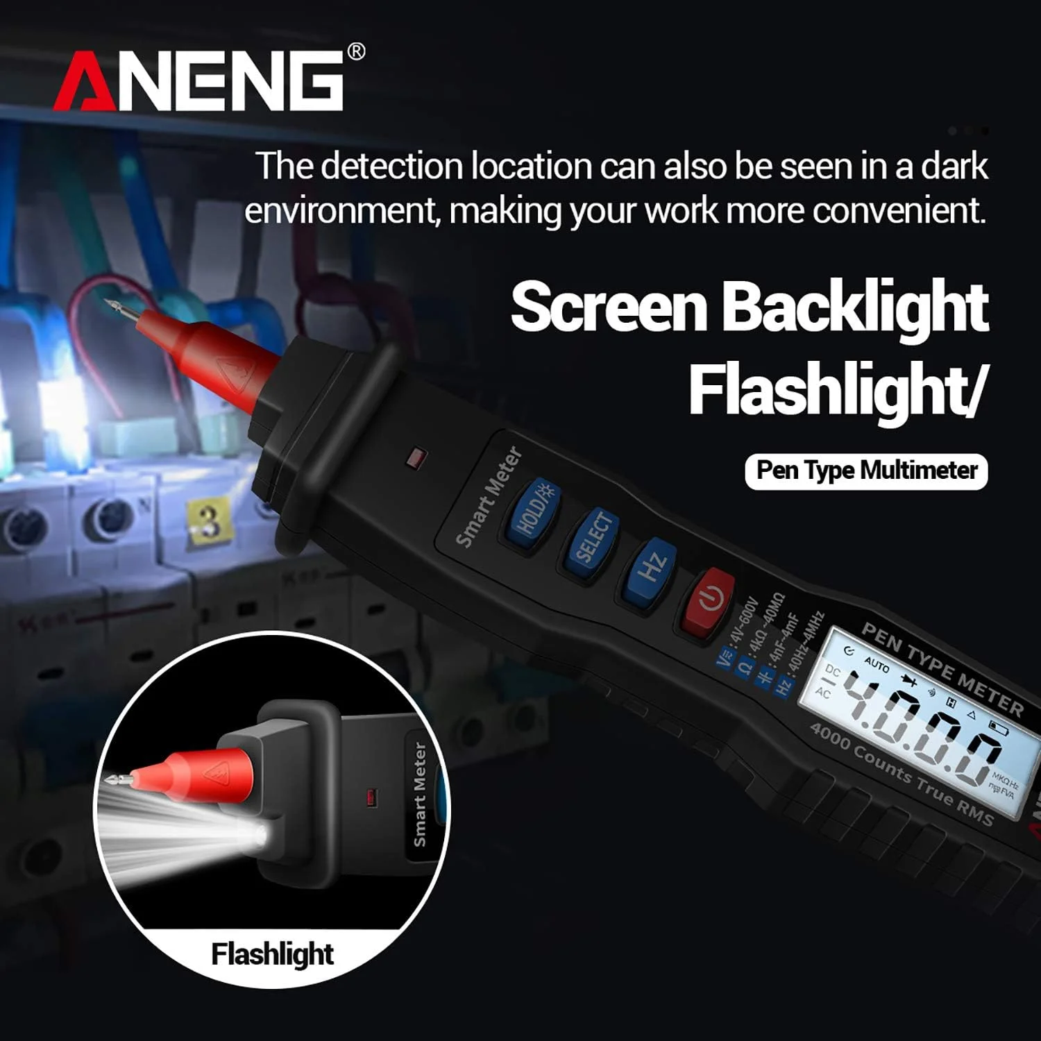 مولتی متر قلمی دیجیتال Eacam NCV AC/DC ولت متر اهم متر مقاومت خازن فرکانس تست سیم برق دار دستی 4000 شمارشگر LCD با نور پس زمینه و چراغ قوه مولتی متر قلمی دیجیتال Eacam NCV AC/DC ولت متر اهم متر مقاومت خازن فرکانس تست سیم برق دار دستی 4000 شمارشگر LCD با نور پس زمینه و چراغ قوه