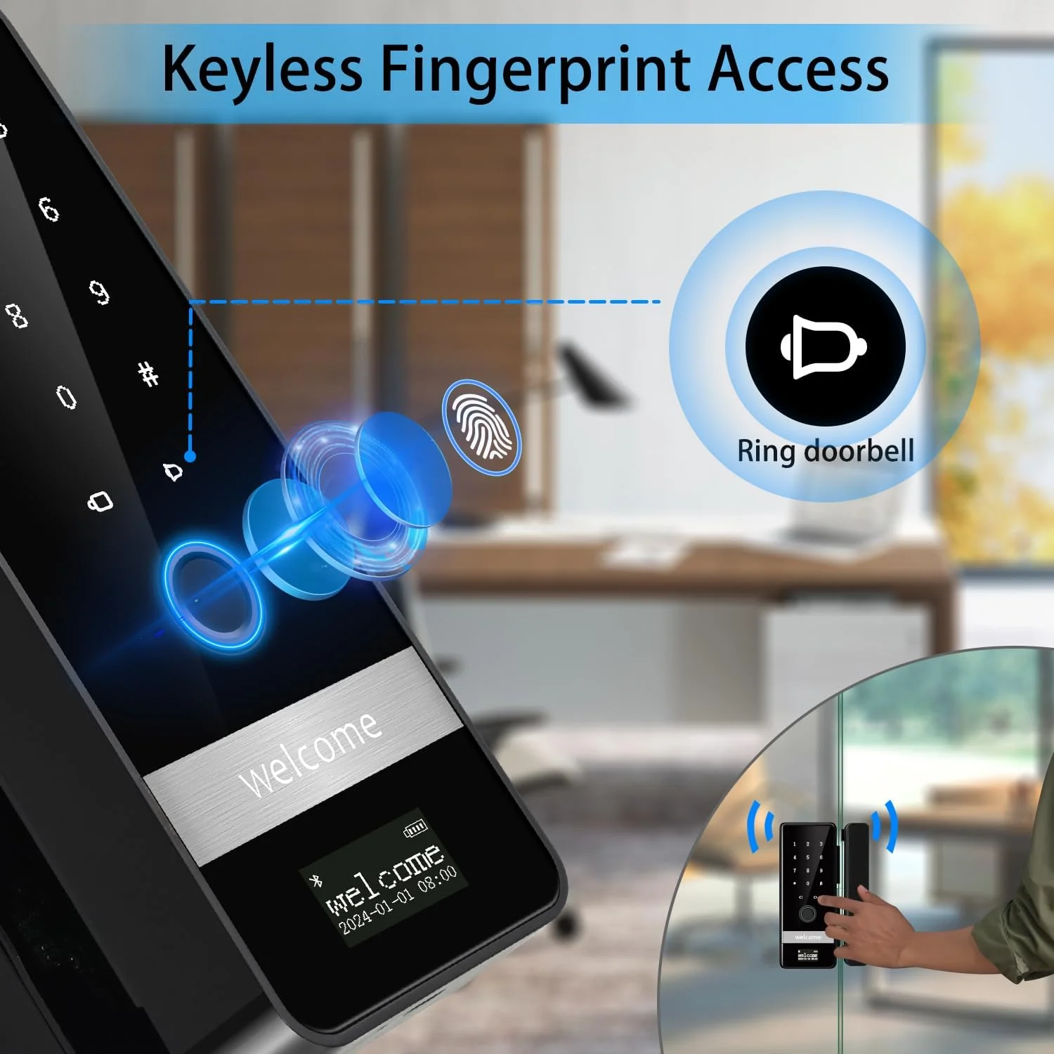 قفل درب شیشه ای هوشمند، قفل درب ورودی بدون کلید جدید 2025، قفل درب شیشه ای اثر انگشتی بیومتریک، قفل درب صفحه کلید الکترونیکی با کنترل برنامه، قفل هوشمند درب کشویی برای دفتر، خانه، فروشگاه قفل درب شیشه ای هوشمند، قفل درب ورودی بدون کلید جدید 2025، قفل درب شیشه ای اثر انگشتی بیومتریک، قفل درب صفحه کلید الکترونیکی با کنترل برنامه، قفل هوشمند درب کشویی برای دفتر، خانه، فروشگاه