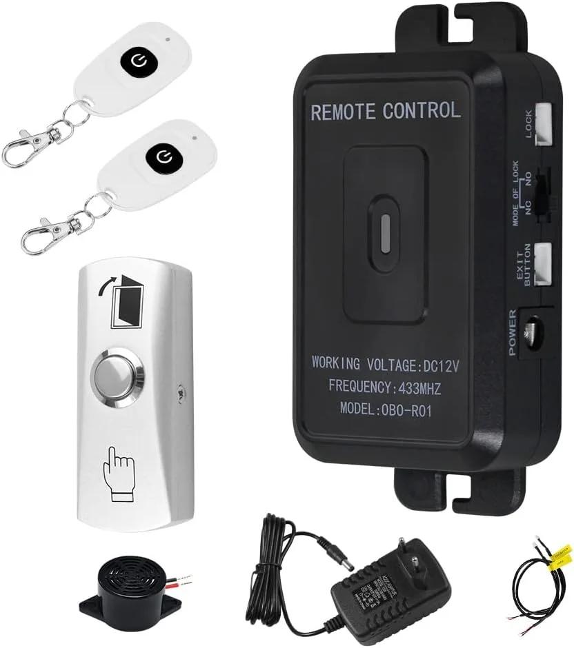 کیت کنترل دسترسی بی سیم 433MHz FUSYTULY، سیستم آلارم، باز کردن قفل با کنترل از راه دور + منبع تغذیه + دکمه خروج از درب (قفل برقی شامل نمی شود) کیت کنترل دسترسی بی سیم 433MHz FUSYTULY، سیستم آلارم، باز کردن قفل با کنترل از راه دور + منبع تغذیه + دکمه خروج از درب (قفل برقی شامل نمی شود)