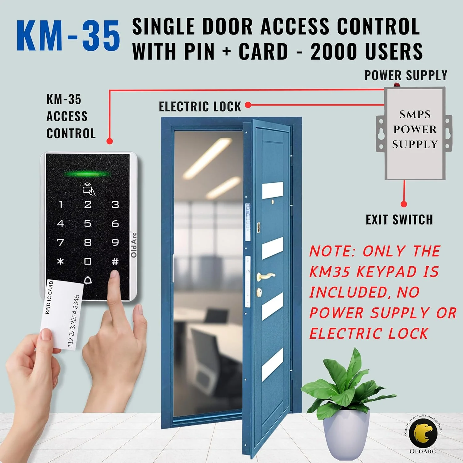 صفحه کلید کنترل دسترسی درب OldArc KM-35، ولتاژ 12 ولت DC | 2000 کاربر | باز کردن درب با پین + کارت RFID | سیستم کنترل دسترسی کارت پین برای ورودی درب اداره و منزل (کنترل دسترسی KM-35 PIN+RFID) صفحه کلید کنترل دسترسی درب OldArc KM-35، ولتاژ 12 ولت DC | 2000 کاربر | باز کردن درب با پین + کارت RFID | سیستم کنترل دسترسی کارت پین برای ورودی درب اداره و منزل (کنترل دسترسی KM-35 PIN+RFID)