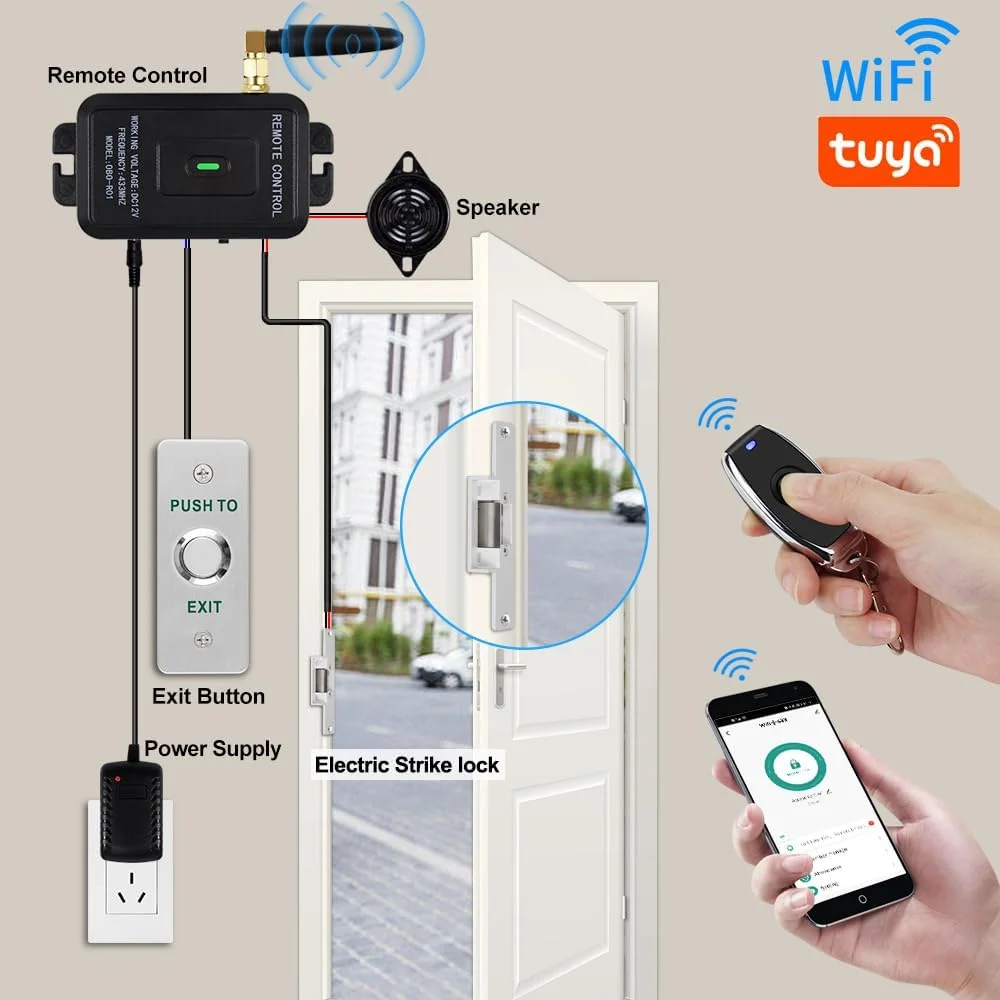 کیت کنترل دسترسی درب ReaIOKbii WiFi Tuya، سیستم امنیتی خانه، بازکننده درب بی سیم، کنترل از راه دور، رهاسازی با NC، ضد خرابی، قفل برقی کیت کنترل دسترسی درب ReaIOKbii WiFi Tuya، سیستم امنیتی خانه، بازکننده درب بی سیم، کنترل از راه دور، رهاسازی با NC، ضد خرابی، قفل برقی
