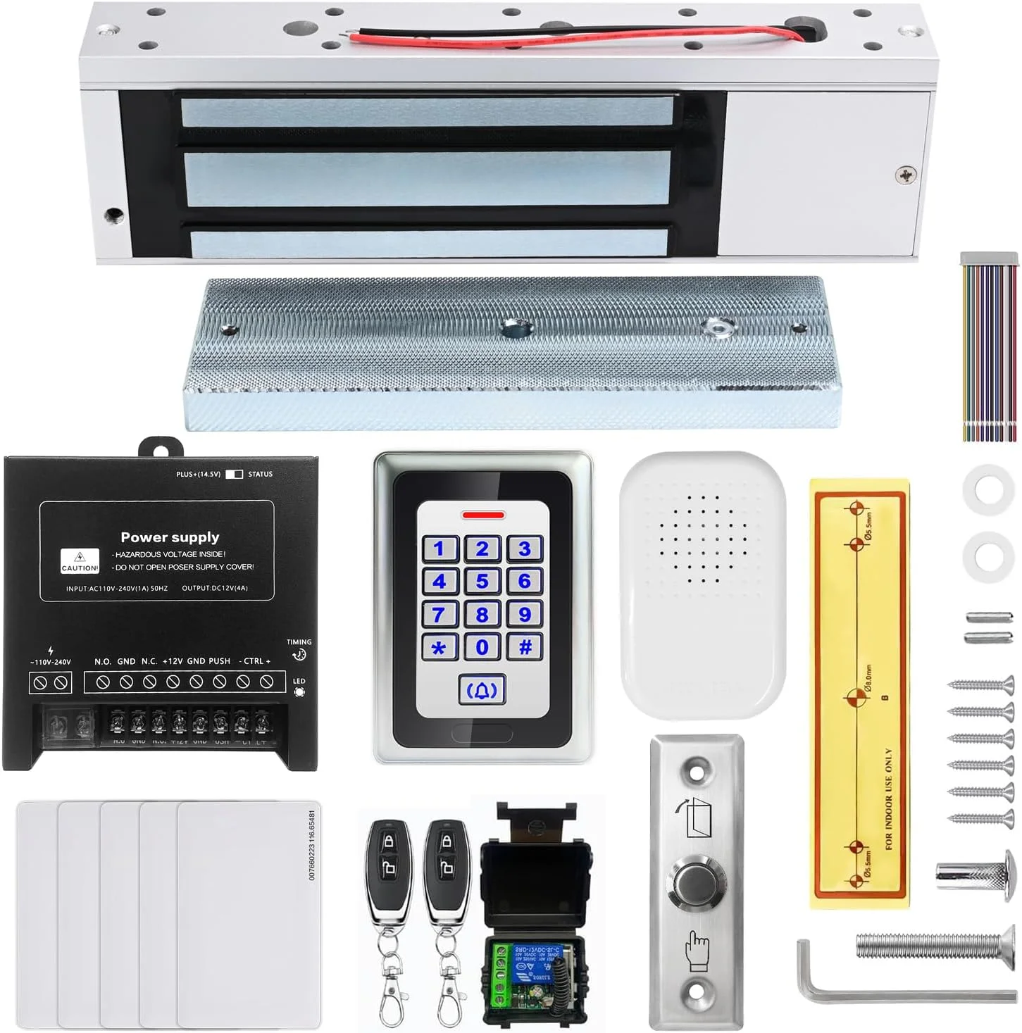 کیت قفل درب مغناطیسی برقی سیستم کنترل دسترسی 1200 پوندی: صفحه کلید RFID، ریموت کنترل، دکمه خروج، صفحه کلید نزدیک به ورودی و کارت شناسایی با منبع تغذیه 110-240VAC به 12VDC (کیت های 500 کیلوگرم / 1200 پوندی) کیت قفل درب مغناطیسی برقی سیستم کنترل دسترسی 1200 پوندی: صفحه کلید RFID، ریموت کنترل، دکمه خروج، صفحه کلید نزدیک به ورودی و کارت شناسایی با منبع تغذیه 110-240VAC به 12VDC (کیت های 500 کیلوگرم / 1200 پوندی)