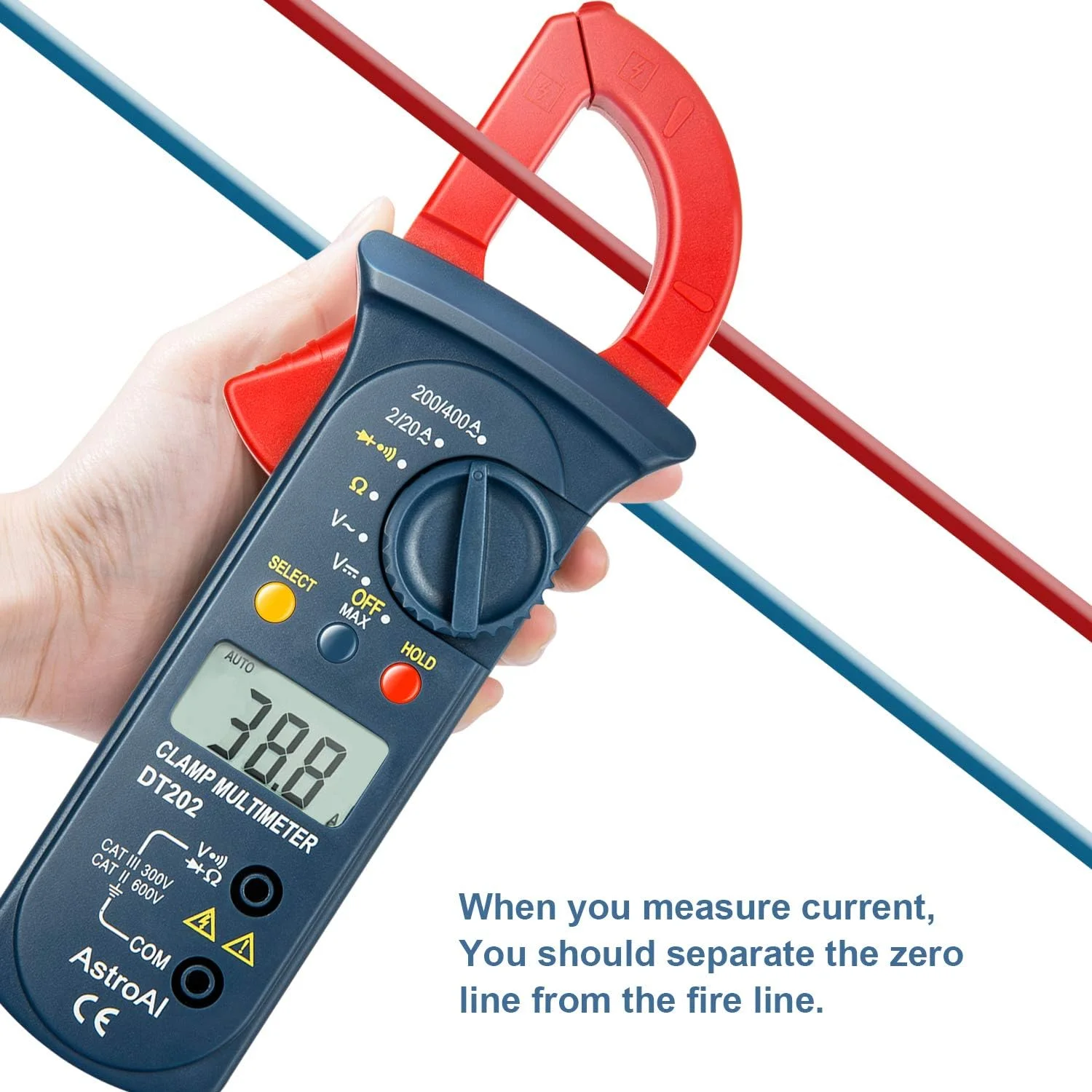 آمپرمتر کلمپی دیجیتال AstroAI با 2000 رقم، مولتی متر با محدوده خودکار; تست ولتاژ، جریان AC، مقاومت، پیوستگی; تست دیودها آمپرمتر کلمپی دیجیتال AstroAI با 2000 رقم، مولتی متر با محدوده خودکار; تست ولتاژ، جریان AC، مقاومت، پیوستگی; تست دیودها