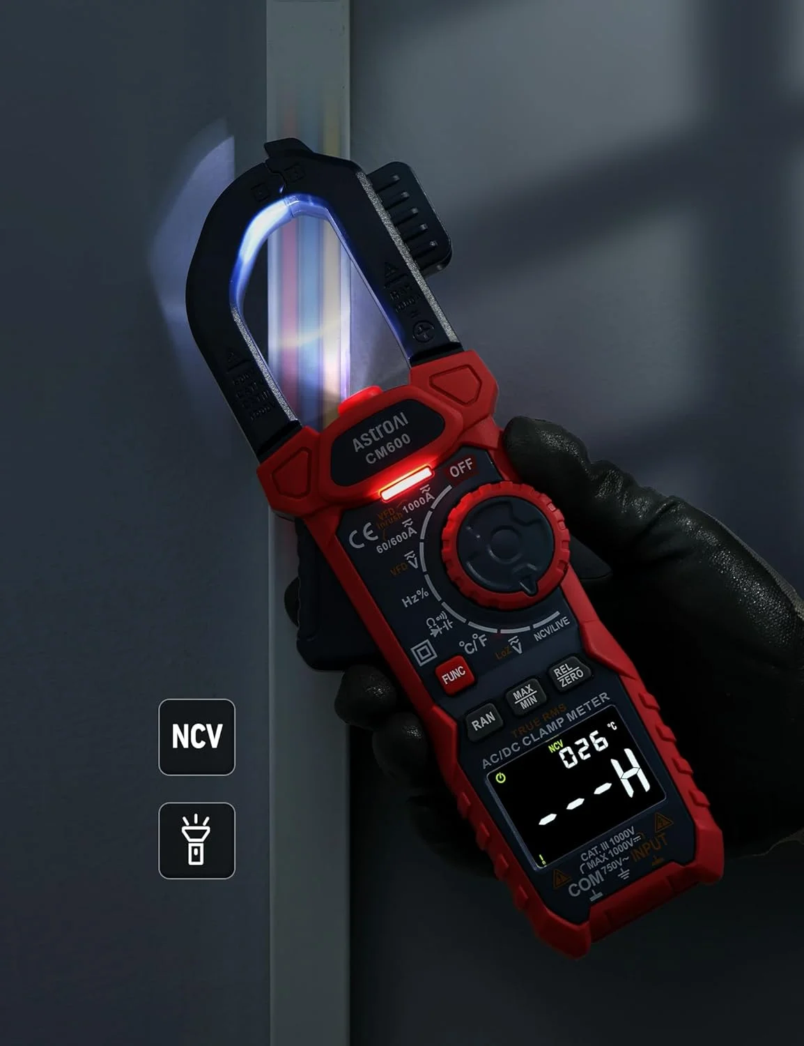 مولتی متر کلمپی دیجیتال جریان هجومی AstroAI مدل CM600، 1000 آمپر TRMS، 6000 شمارش، تستر ولتاژ آمپر با VFD، حالت LOZ; اندازه گیری جریان AC/DC، ولتاژ، دما، مقاومت، ظرفیت خازنی، فرکانس، پیوستگی، NCV مولتی متر کلمپی دیجیتال جریان هجومی AstroAI مدل CM600، 1000 آمپر TRMS، 6000 شمارش، تستر ولتاژ آمپر با VFD، حالت LOZ; اندازه گیری جریان AC/DC، ولتاژ، دما، مقاومت، ظرفیت خازنی، فرکانس، پیوستگی، NCV