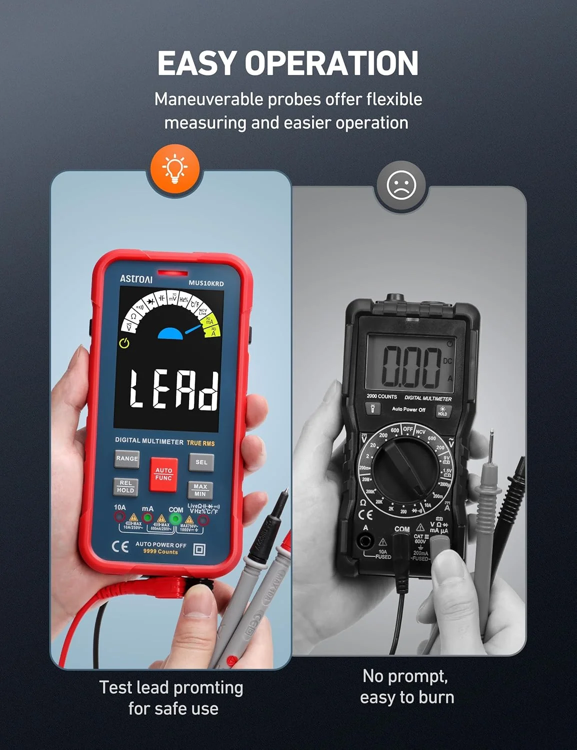 مولتی متر دیجیتال AstroAI با 10000 شمارنده، TRMS، محدوده خودکار، صفحه نمایش LCD رنگی، ولت متر، اندازه گیری سریع و دقیق ولتاژ، جریان، مقاومت آمپر، پیوستگی، چرخه وظیفه، ظرفیت خازنی، دما مولتی متر دیجیتال AstroAI با 10000 شمارنده، TRMS، محدوده خودکار، صفحه نمایش LCD رنگی، ولت متر، اندازه گیری سریع و دقیق ولتاژ، جریان، مقاومت آمپر، پیوستگی، چرخه وظیفه، ظرفیت خازنی، دما