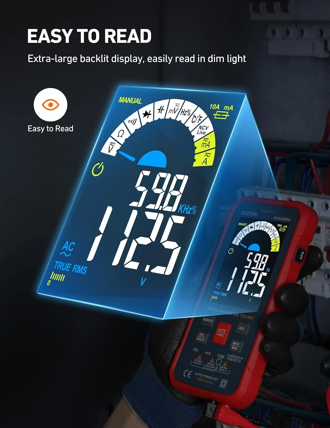 مولتی متر دیجیتال AstroAI با 10000 شمارنده، TRMS، محدوده خودکار، صفحه نمایش LCD رنگی، ولت متر، اندازه گیری سریع و دقیق ولتاژ، جریان، مقاومت آمپر، پیوستگی، چرخه وظیفه، ظرفیت خازنی، دما مولتی متر دیجیتال AstroAI با 10000 شمارنده، TRMS، محدوده خودکار، صفحه نمایش LCD رنگی، ولت متر، اندازه گیری سریع و دقیق ولتاژ، جریان، مقاومت آمپر، پیوستگی، چرخه وظیفه، ظرفیت خازنی، دما