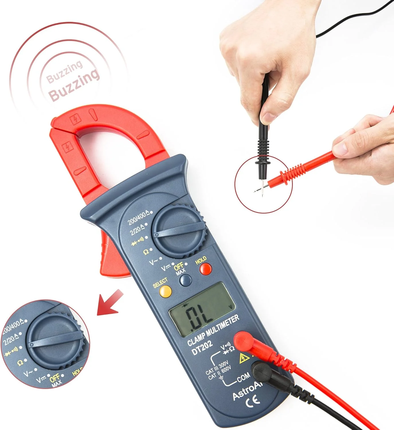 آمپرمتر کلمپی دیجیتال AstroAI با 2000 رقم، مولتی متر با محدوده خودکار; تست ولتاژ، جریان AC، مقاومت، پیوستگی; تست دیودها آمپرمتر کلمپی دیجیتال AstroAI با 2000 رقم، مولتی متر با محدوده خودکار; تست ولتاژ، جریان AC، مقاومت، پیوستگی; تست دیودها
