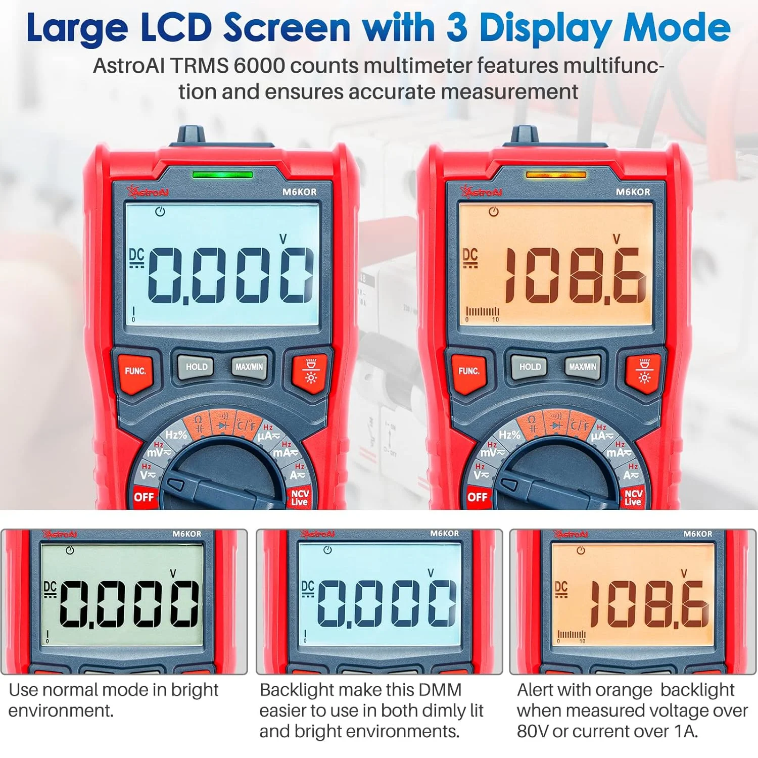مولتی متر دیجیتال AstroAI با NCV، محدوده خودکار True RMS 6000 شمارش تستر ولتاژ ولت متر، اندازه گیری ولتاژ، جریان، ظرفیت خازنی، مقاومت، فرکانس، پیوستگی، دیودها، دما مولتی متر دیجیتال AstroAI با NCV، محدوده خودکار True RMS 6000 شمارش تستر ولتاژ ولت متر، اندازه گیری ولتاژ، جریان، ظرفیت خازنی، مقاومت، فرکانس، پیوستگی، دیودها، دما