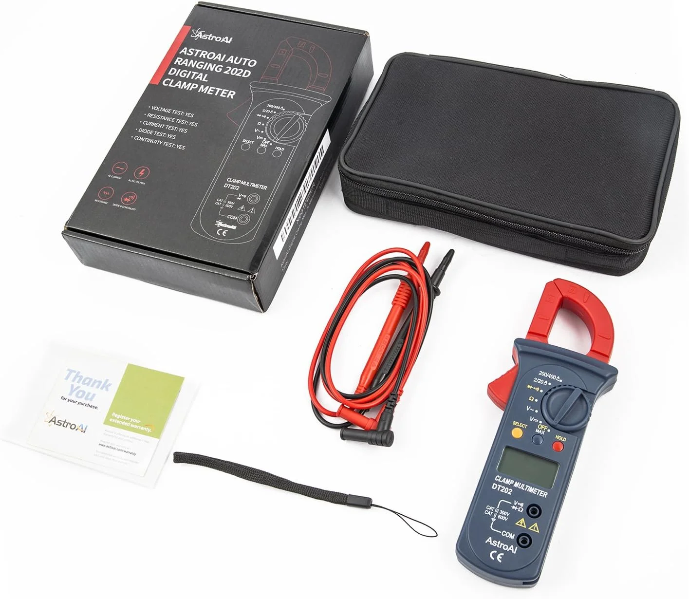 آمپرمتر کلمپی دیجیتال AstroAI با 2000 رقم، مولتی متر با محدوده خودکار; تست ولتاژ، جریان AC، مقاومت، پیوستگی; تست دیودها آمپرمتر کلمپی دیجیتال AstroAI با 2000 رقم، مولتی متر با محدوده خودکار; تست ولتاژ، جریان AC، مقاومت، پیوستگی; تست دیودها