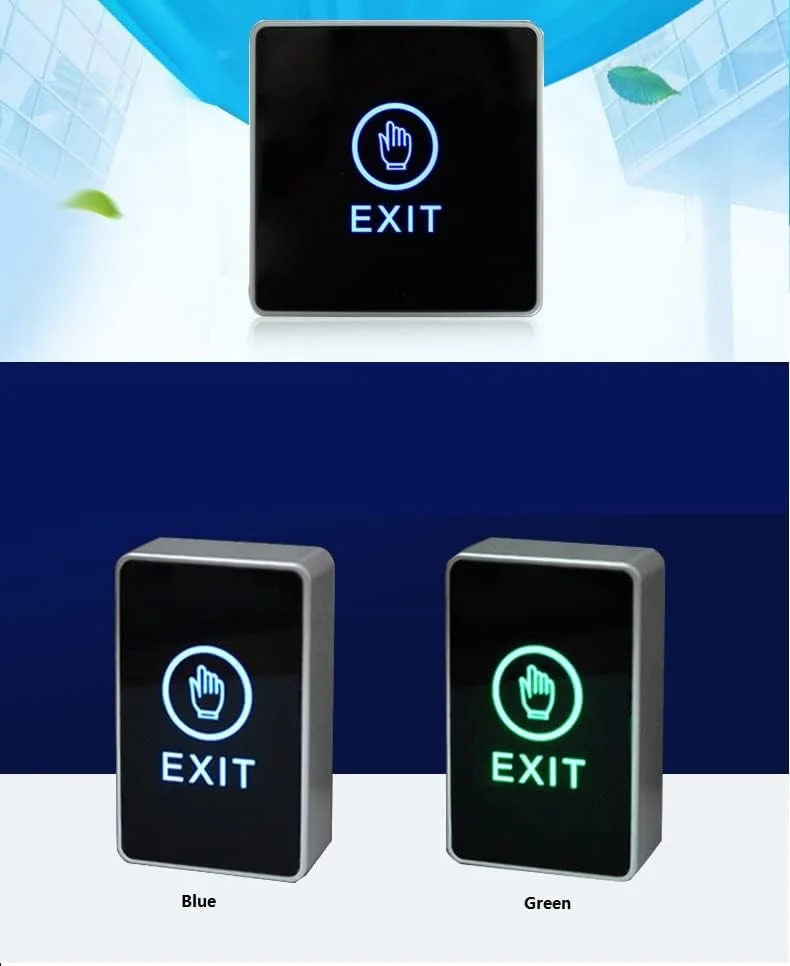 دکمه خروج بدون لمس روبیک، نصب سطحی عمودی 56x86 میلی متر، سنسور مادون قرمز درب بدون لمس با LED، ورودی DC12V خروجی NO/NC/COM برای سیستم های کنترل دسترسی، دروازه ها و بازکننده های گاراژ