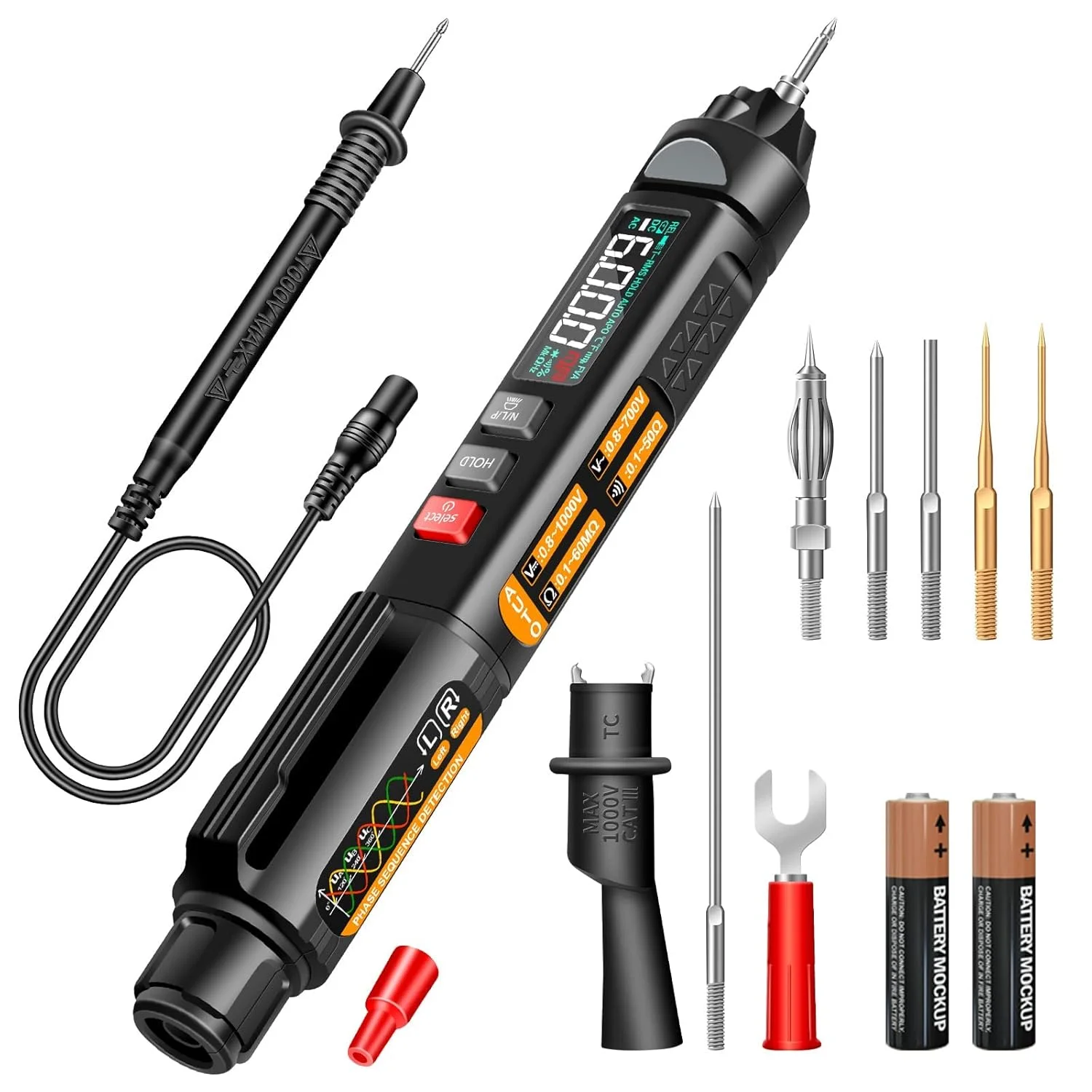 مولتی متر دیجیتال قلمی Azonee، تستر ولتاژ AC/DC حرفه ای، تستر ولتاژ غیر تماسی با صفحه نمایش LCD، آلارم Buzzer، شناسایی سیم زنده دیود