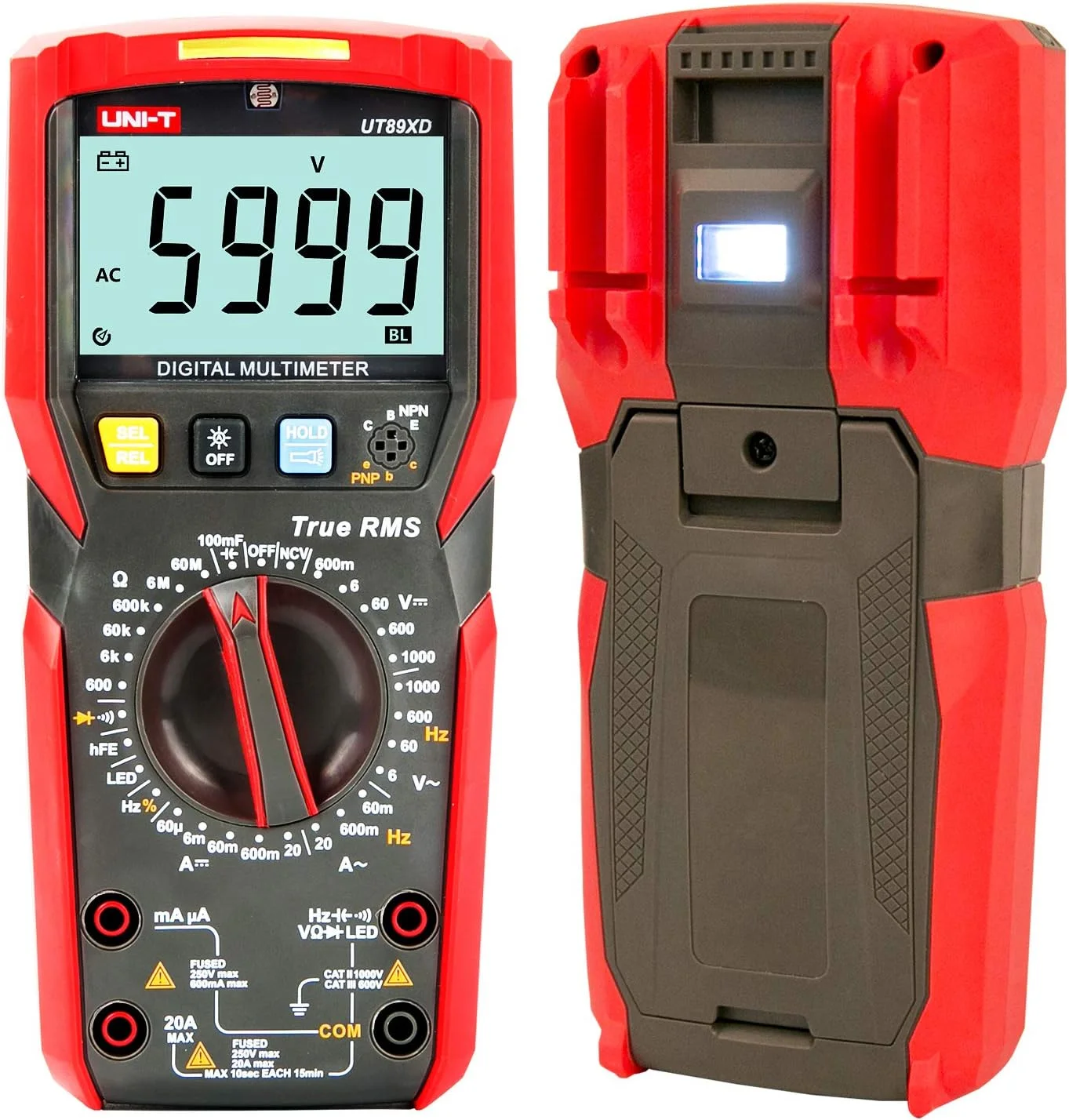 مولتی متر دیجیتال True RMS مدل UNI-T UT89XD، ولت متر AC/DC، آمپرمتر، خازن سنج، فرکانس متر، تست مقاومت با تست LED