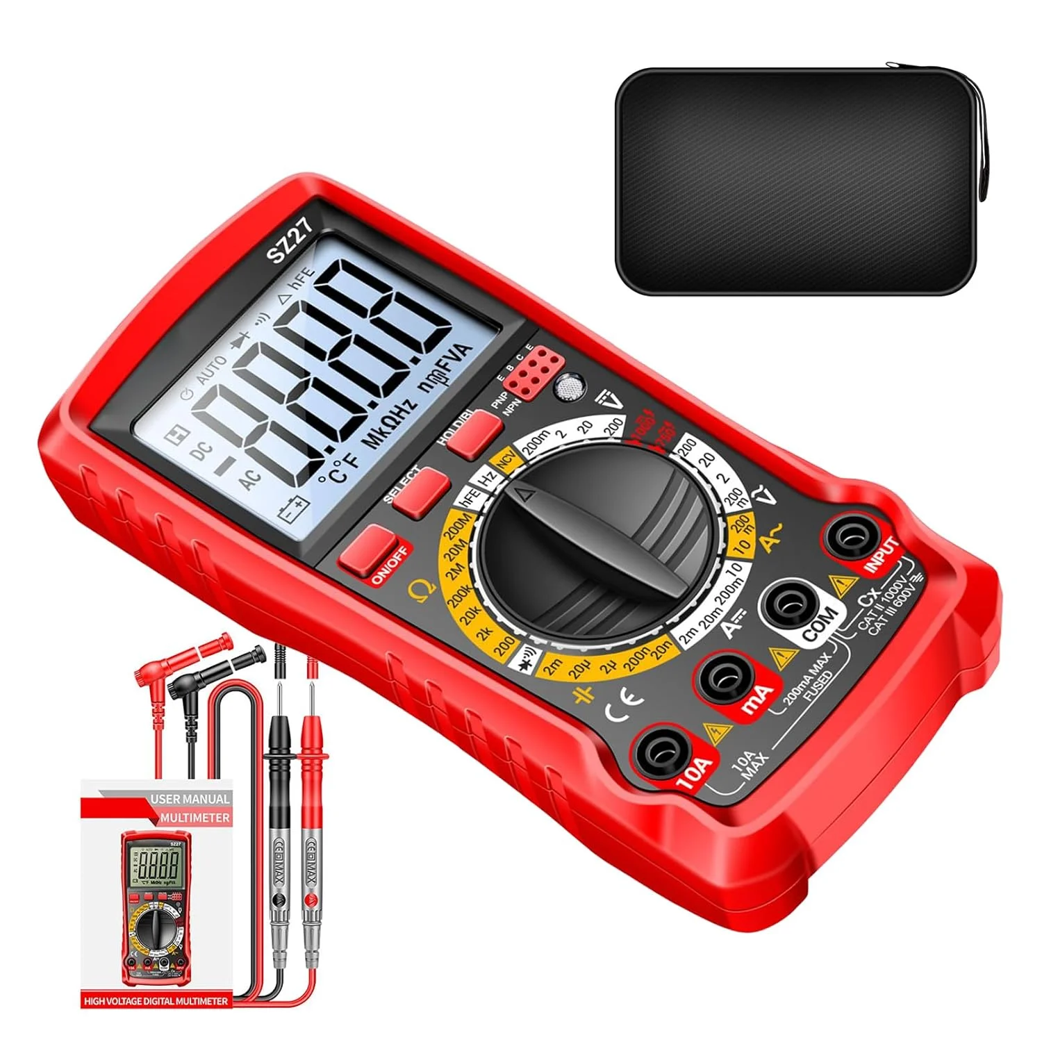 مولتی متر دیجیتال، کیت ردیاب | اهم ولت آمپر متر، برای کاربردهای الکتریکی خودرو، پریز، کارگاه خانگی، گاراژ، صنعتی