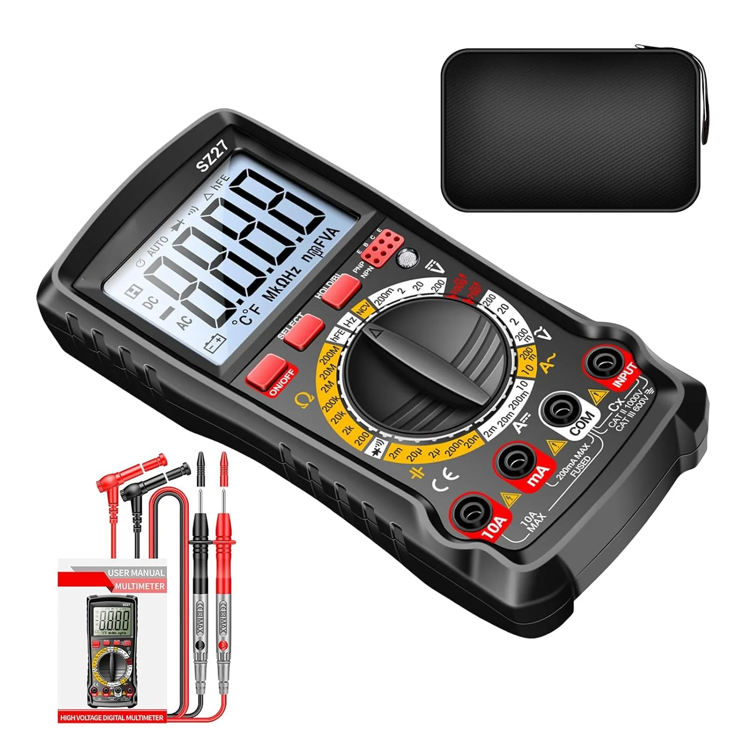 مولتی متر دیجیتال - کیت ردیاب آنالیزور باتری خودرو | ولت متر AC DC | برای کاربردهای الکتریکی خودرو، پریز، کارگاه، خانه، صنعتی، گاراژ