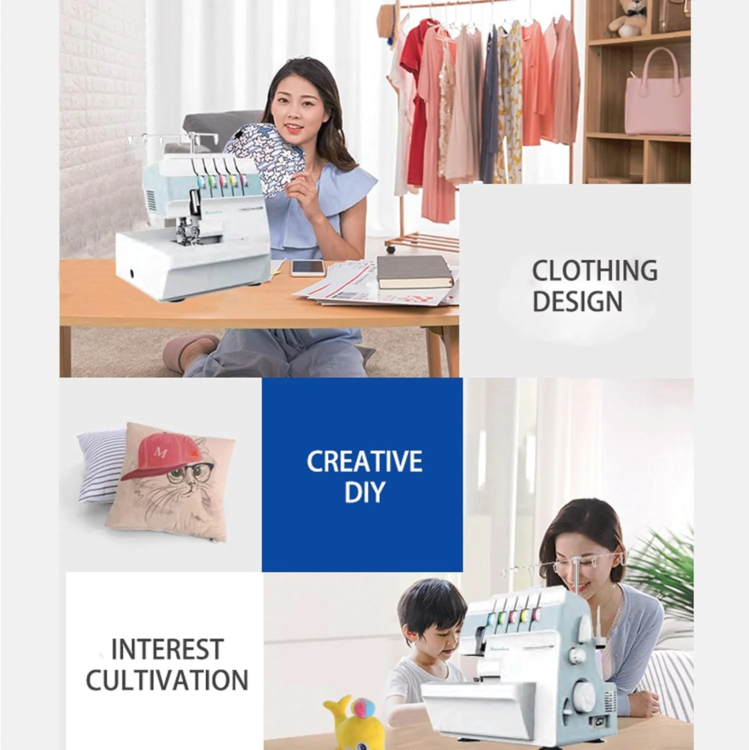 چرخ خیاطی سردوز، سردوز روکش دوزی سنگین با قابلیت دوخت 2-3-4، سینی جمع آوری خرده پارچه و پایه های فشاری فشاری، گیج قابل تنظیم برای مبتدیان و حرفه ای ها (آبی) چرخ خیاطی سردوز، سردوز روکش دوزی سنگین با قابلیت دوخت 2-3-4، سینی جمع آوری خرده پارچه و پایه های فشاری فشاری، گیج قابل تنظیم برای مبتدیان و حرفه ای ها (آبی)