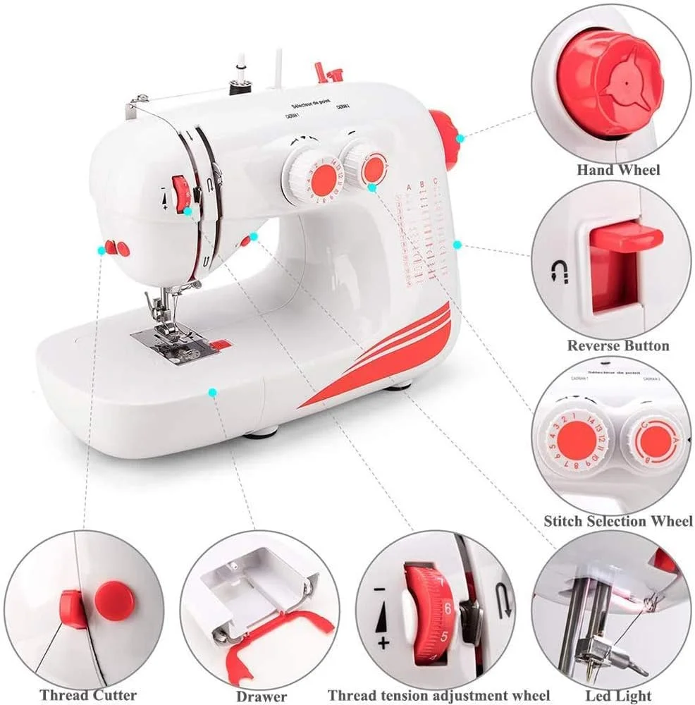 چرخ خیاطی برقی خانگی اورلاک با 42 طرح دوخت داخلی، ست کاردستی و DIY برای مبتدیان