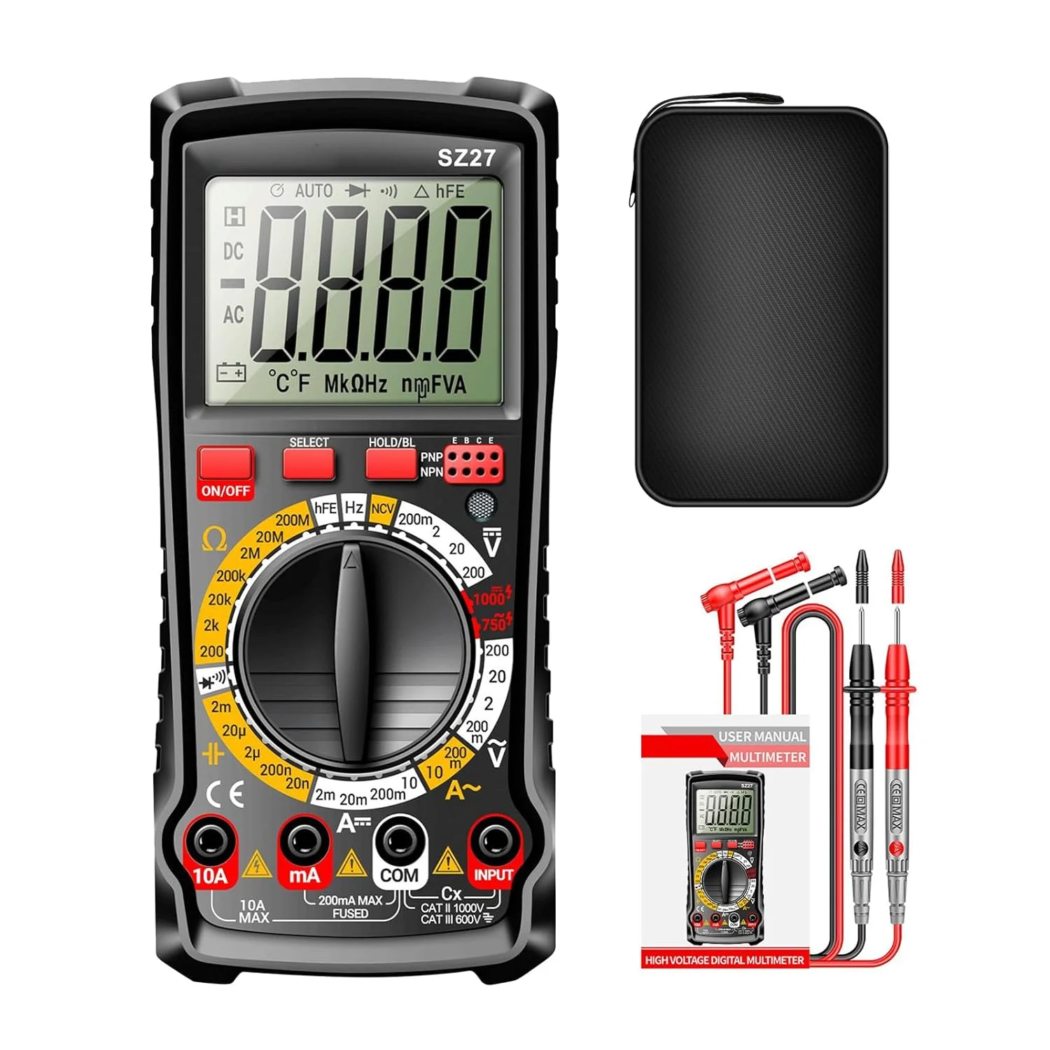 مولتی متر دیجیتال | کیت آنالیزر باتری خودرو، تستر ولتاژ | برای کاربردهای الکتریکی مدار خودرو، پریز، کارگاه خانگی، گاراژ، صنعتی