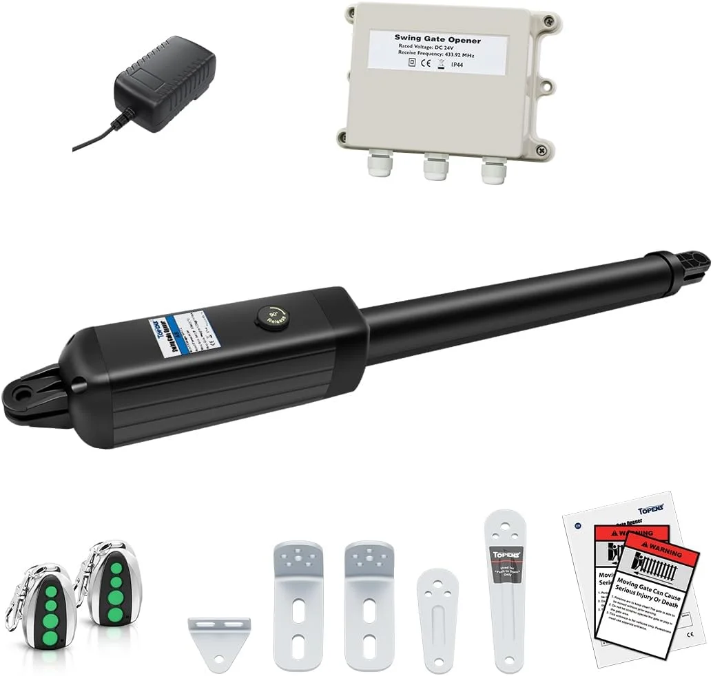 بازکننده درب اتوماتیک TOPENS A8 برای درب های تک لنگه سنگین تا 5.5 متر، اپراتور درب تک لنگه با قابلیت کارکرد با باتری به همراه کیت کنترل از راه دور و سازگار با انرژی خورشیدی