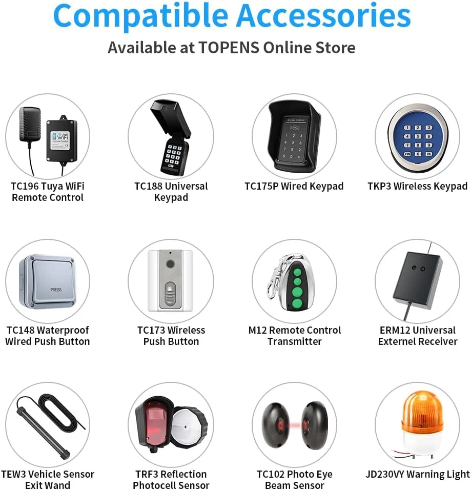 موتور درب ریلی اتوماتیک TOPENS RK700 برای درب های تا 700 کیلوگرم، شامل موتور اپراتور درب، فتوسل و چراغ چشمک زن.